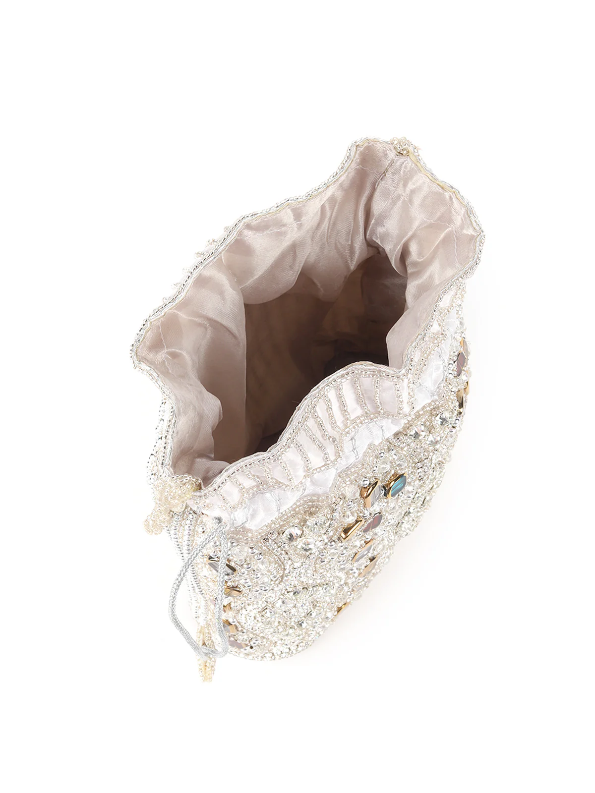 Odette Silver Embroidered Potli Bag For Women - Image 6