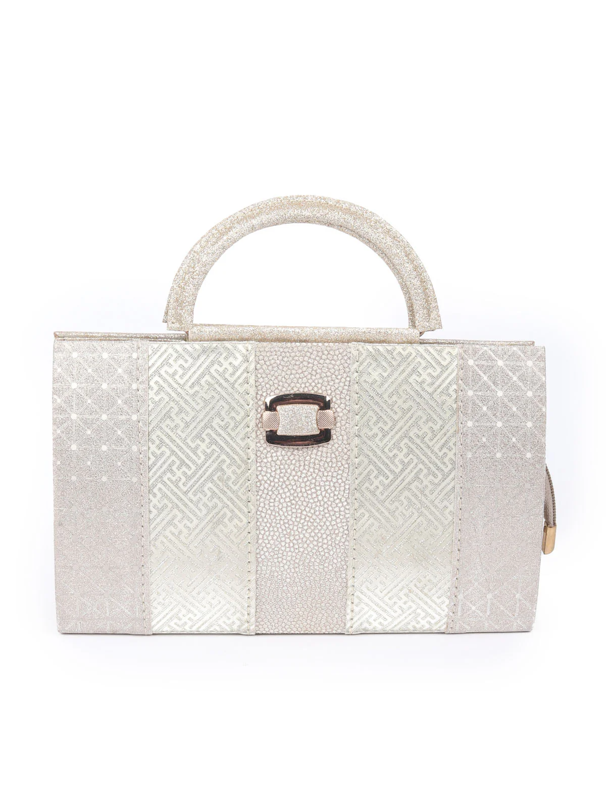 Odette Silver Glittery Fabric Hand Bag For Women - Image 3