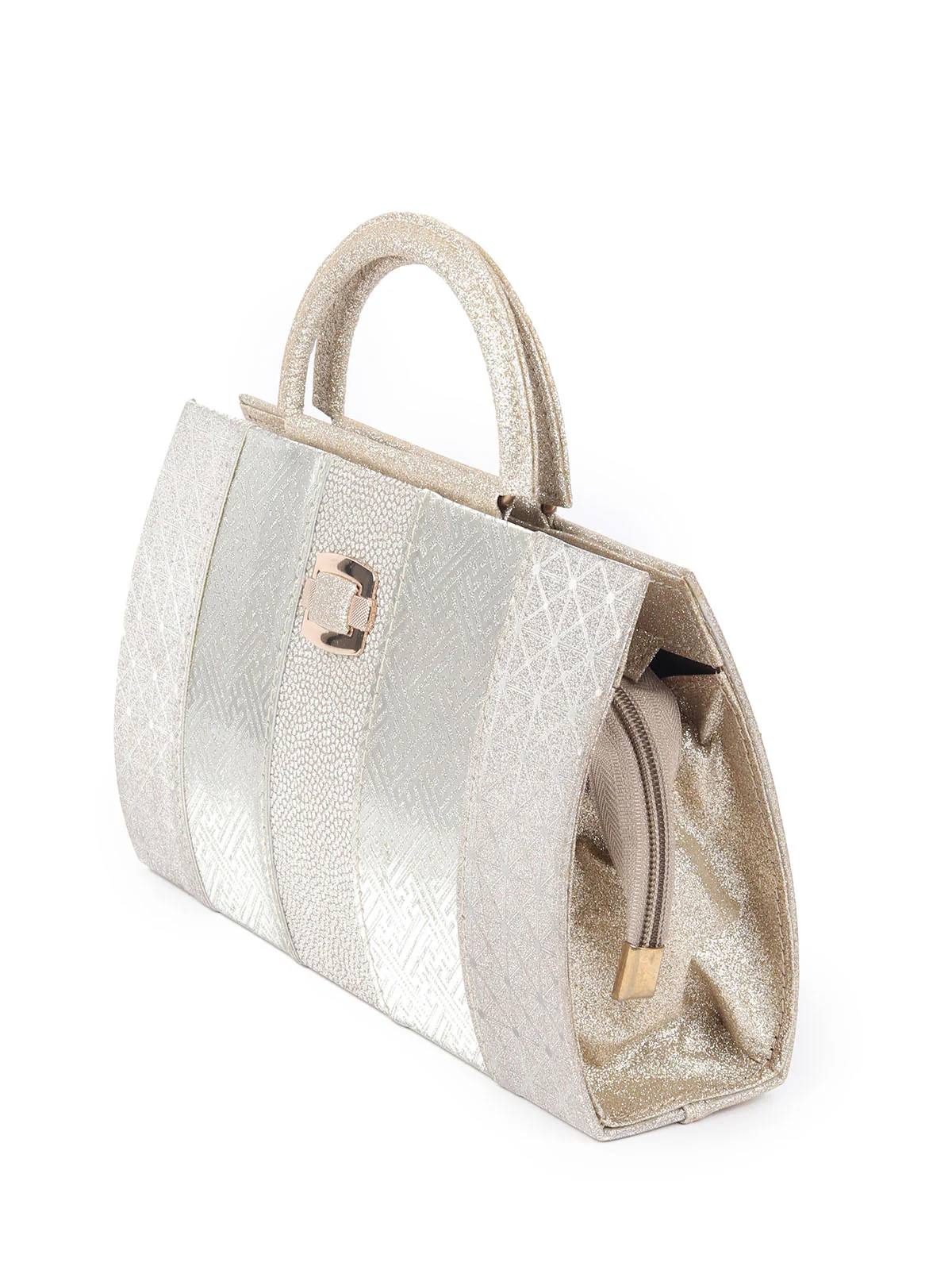 Odette Silver Glittery Fabric Hand Bag For Women - Image 4