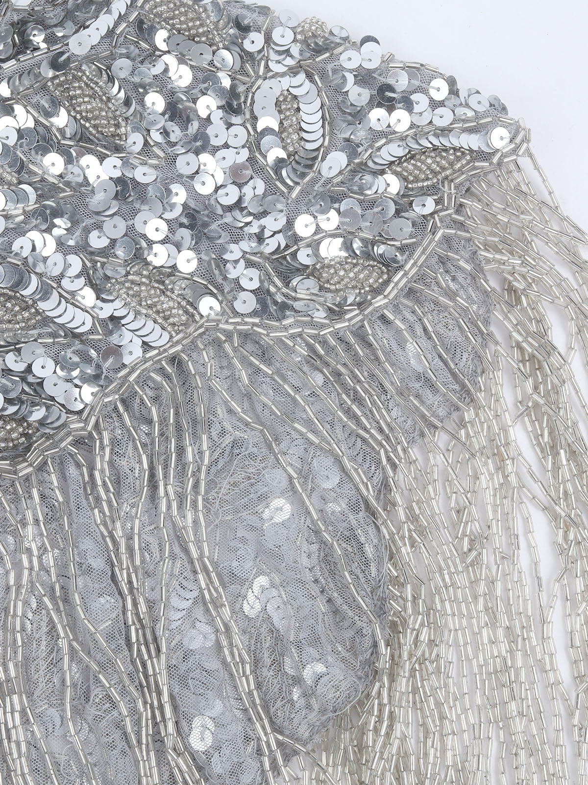 Odette Silver & Grey Net Embellished Cape For Women - Image 7