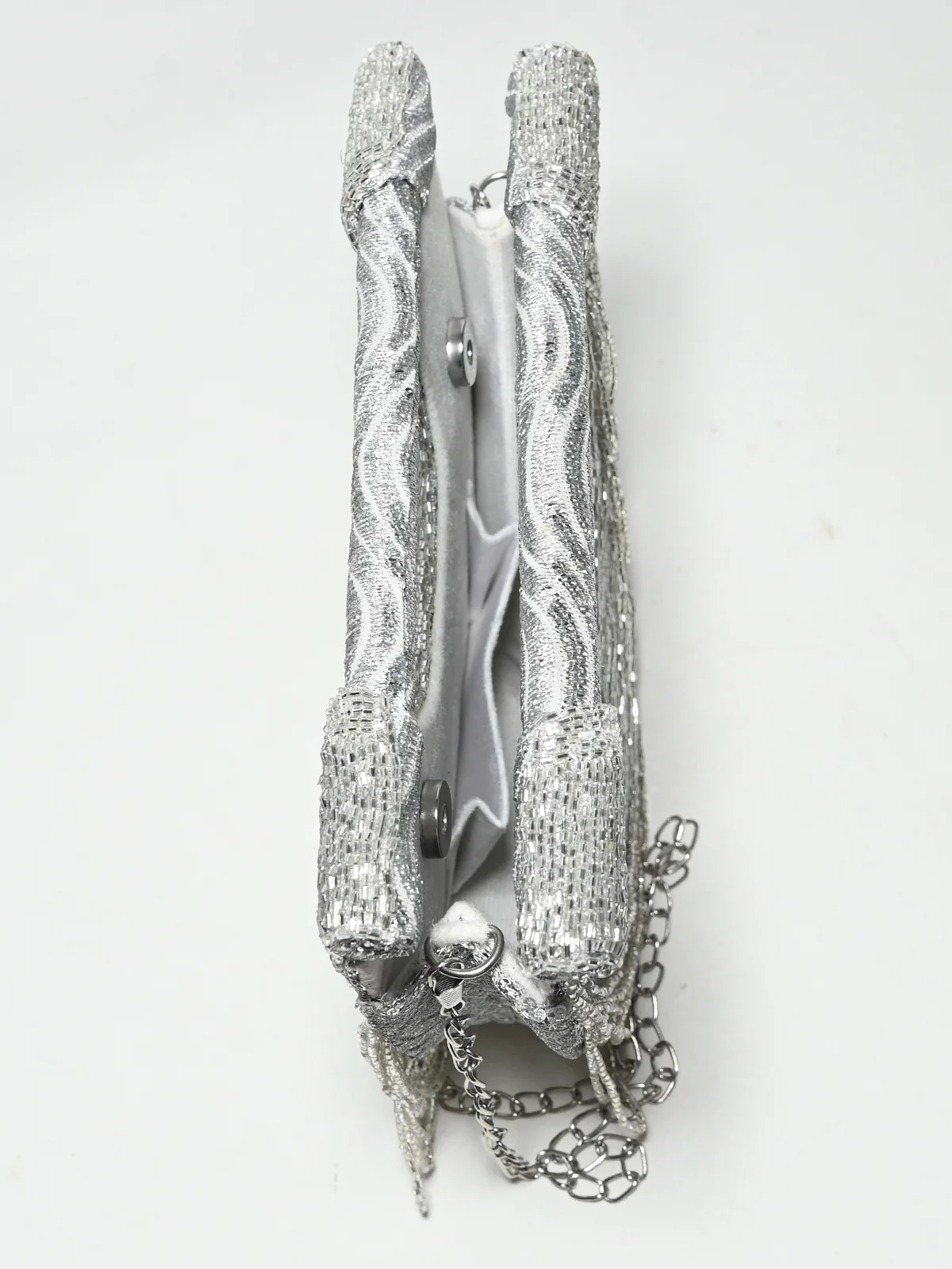 Odette Silver Leather Cutdana Embellished Clutch For Women - Image 4