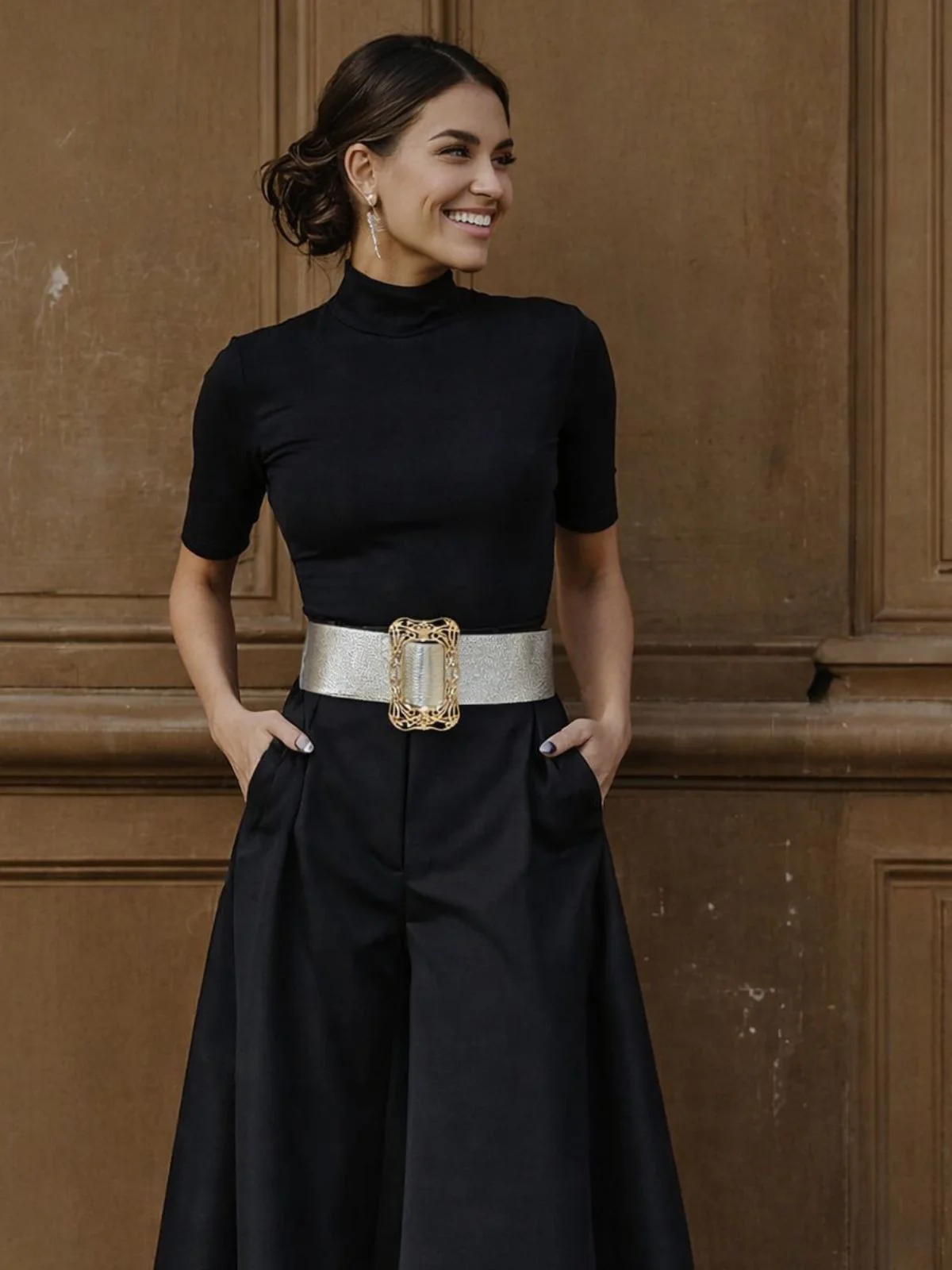 Odette Silver PU Self Design Belt For Women - Image 2