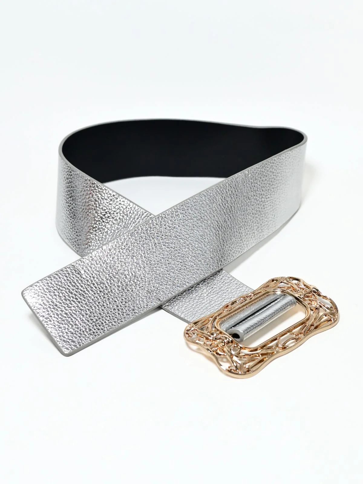 Odette Silver PU Self Design Belt For Women - Image 4