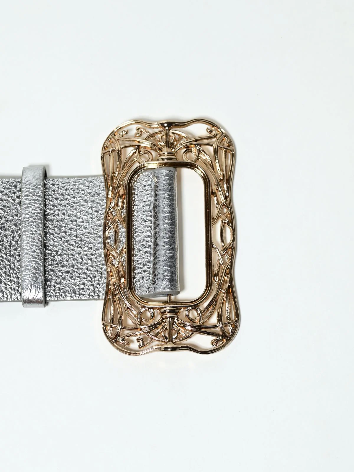 Odette Silver PU Self Design Belt For Women - Image 5