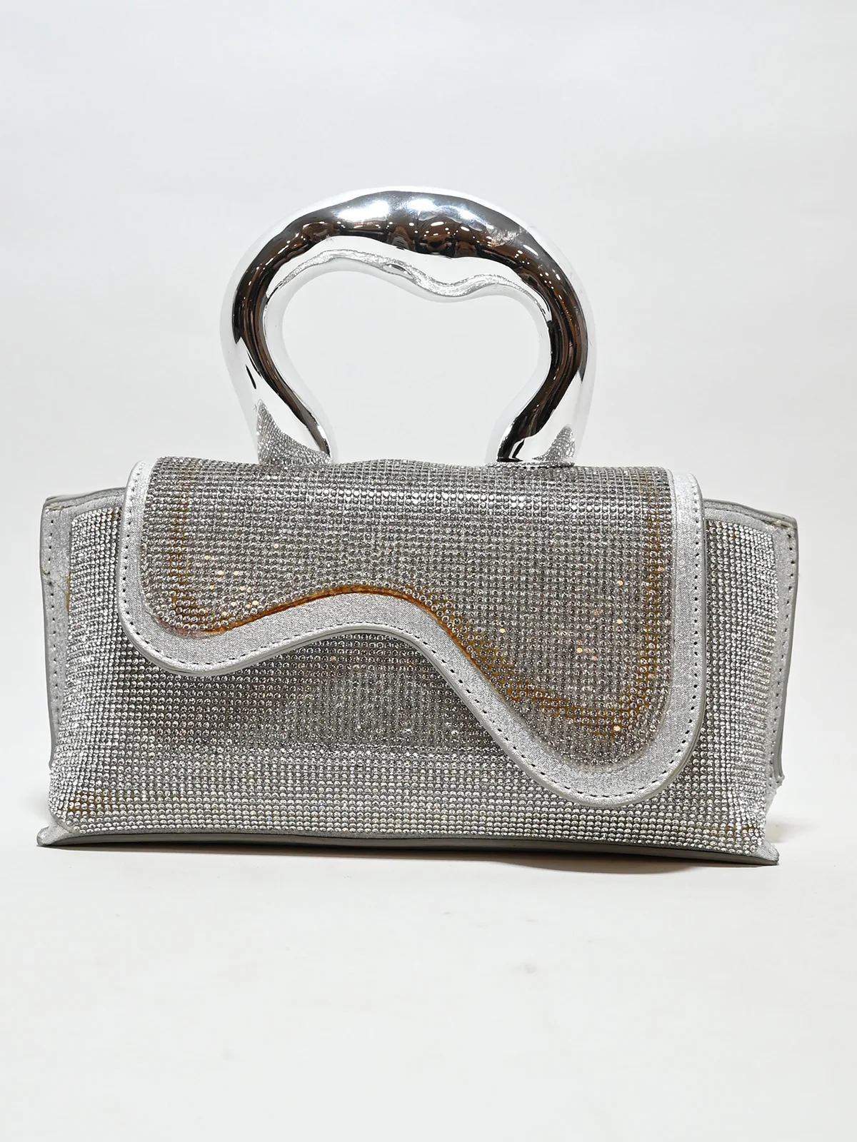 Odette Silver PU Stone Embellished Clutch For Women - Image 2