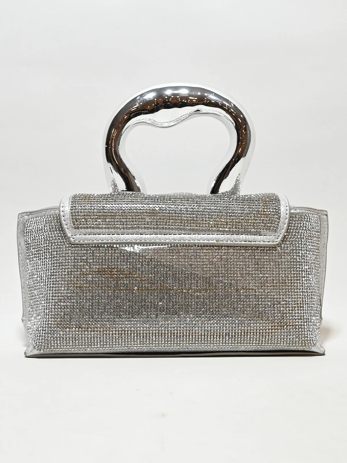Odette Silver PU Stone Embellished Clutch For Women - Image 4