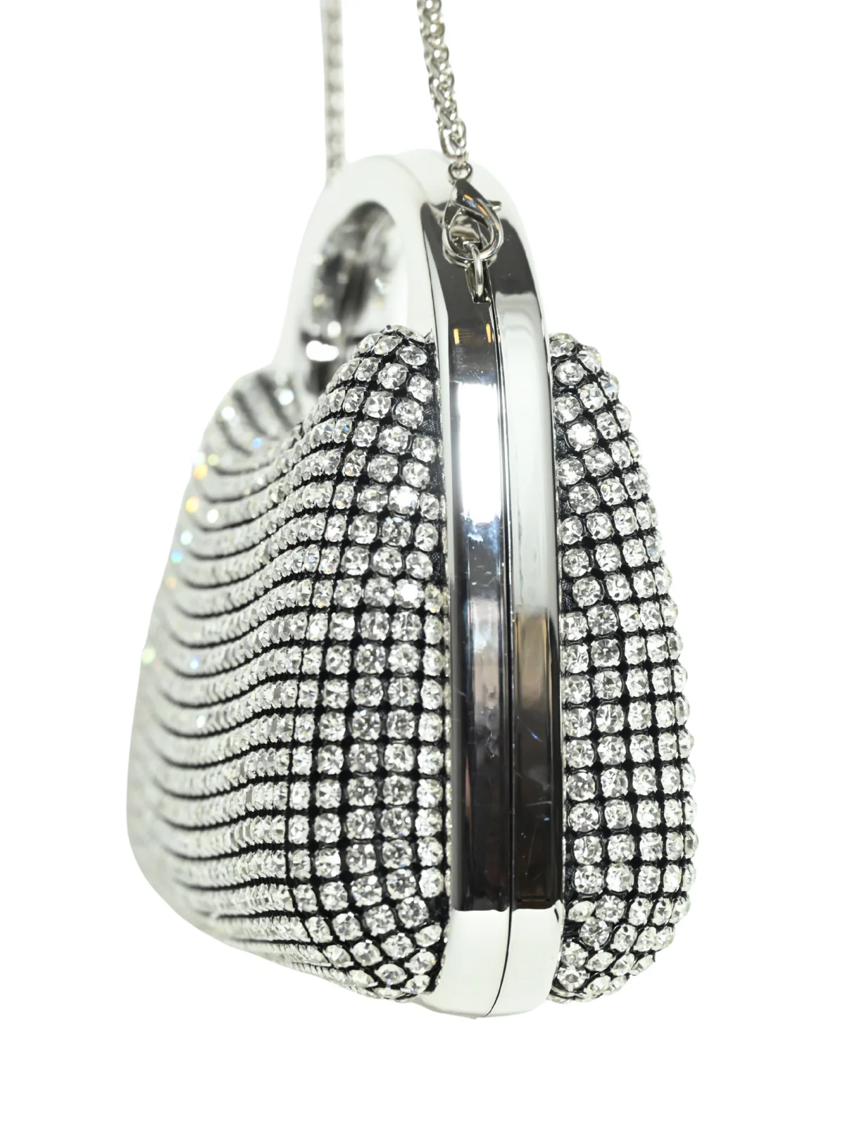 Odette Silver Silk Blend Embellished Clutch For Women - Image 6