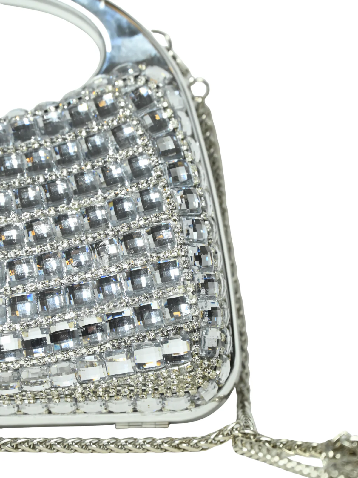 Odette Silver Silk Blend Embellished Clutch For Women - Image 5