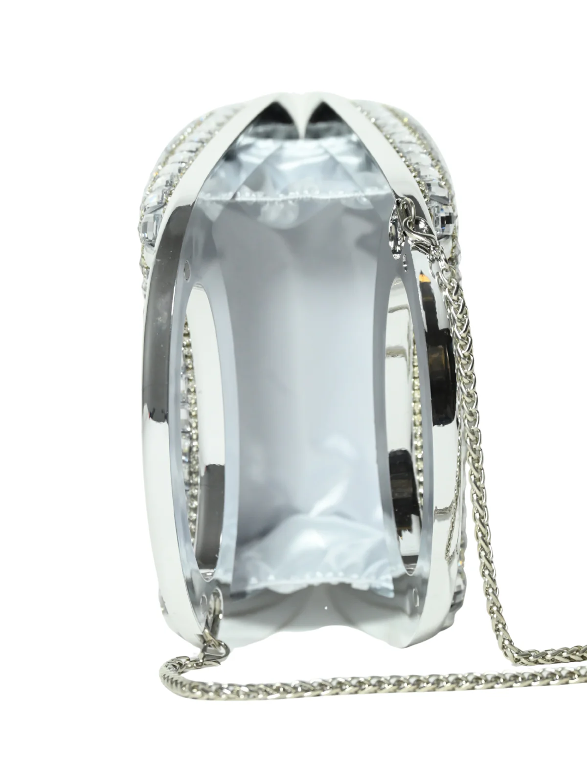 Odette Silver Silk Blend Embellished Clutch For Women - Image 7