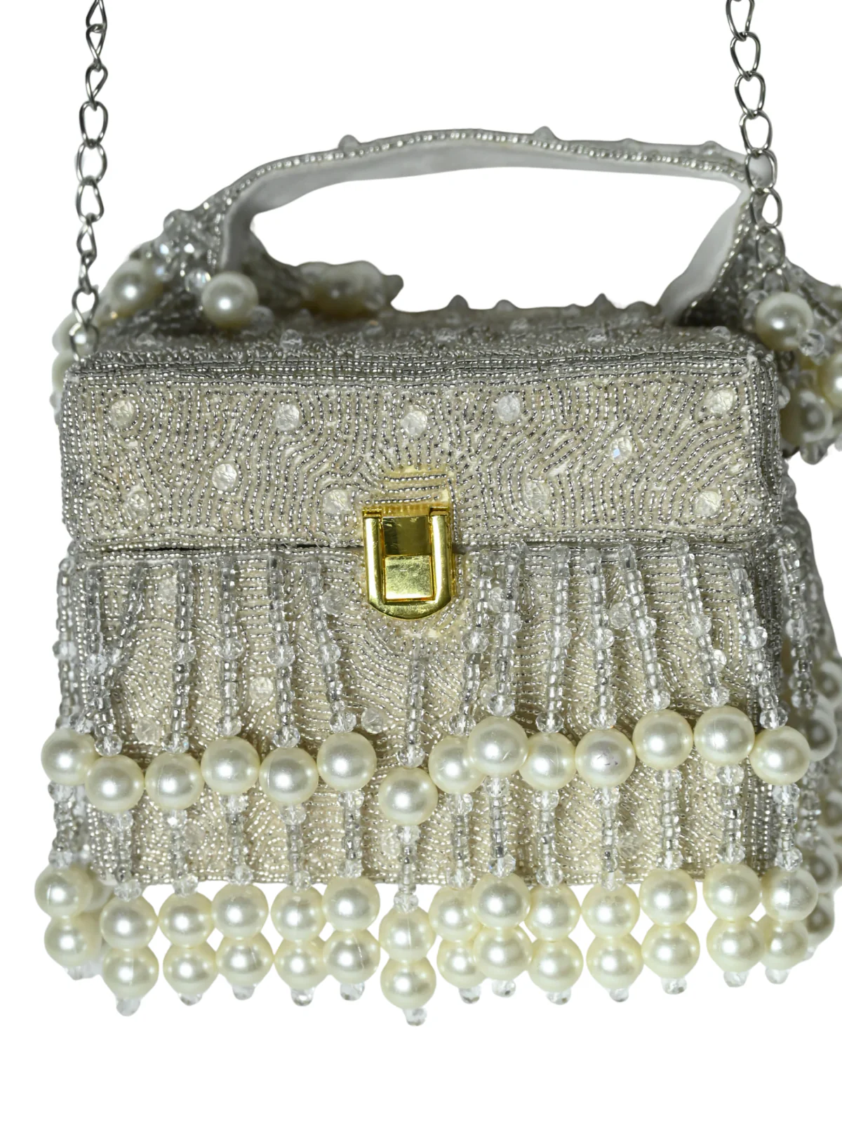 Odette Silver Suede Embellished Clutch For Women - Image 3