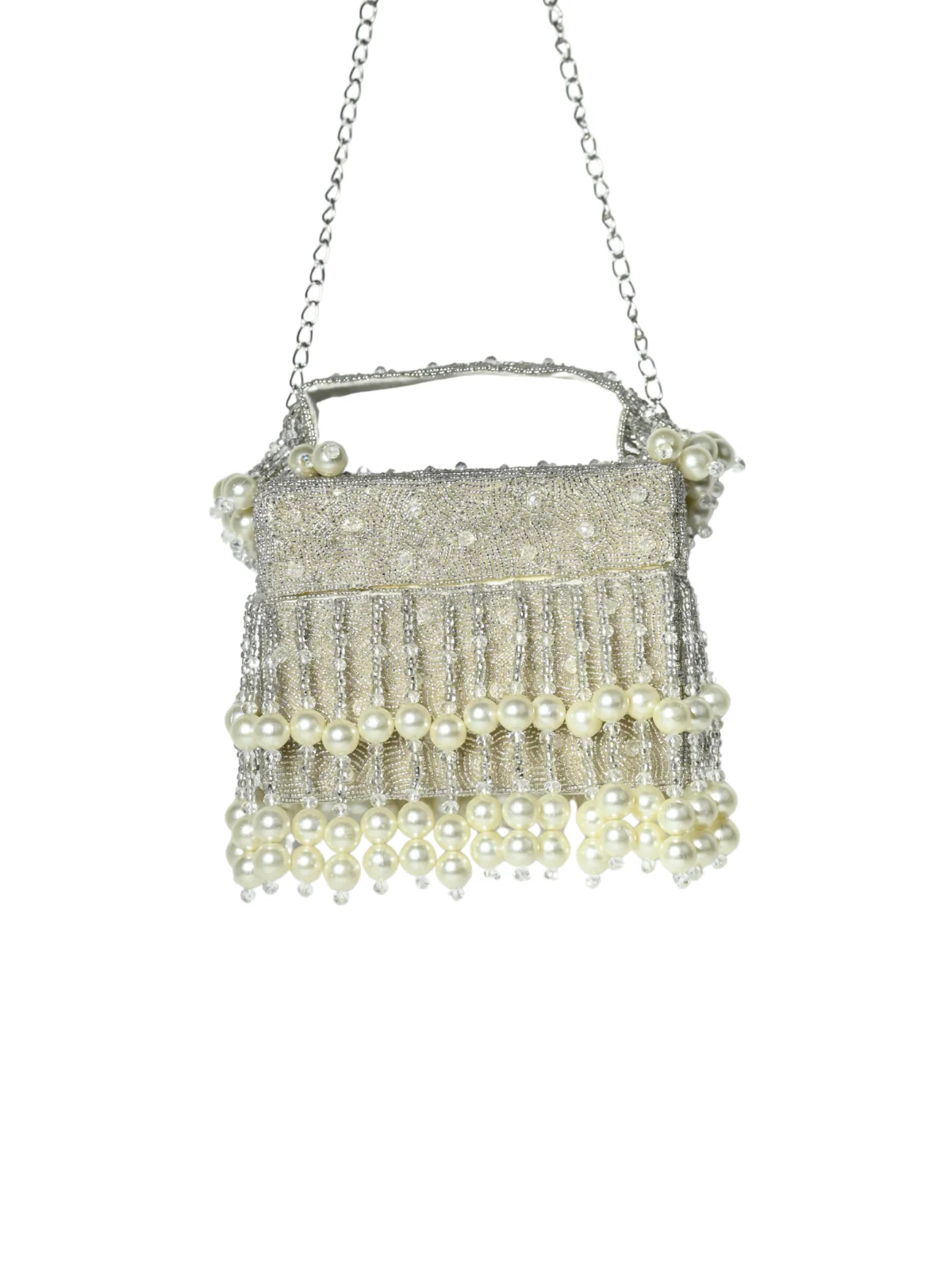 Odette Silver Suede Embellished Clutch For Women - Image 4