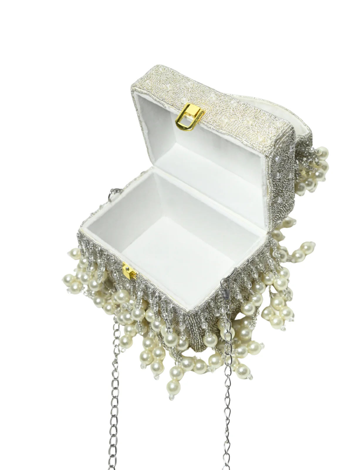 Odette Silver Suede Embellished Clutch For Women - Image 7