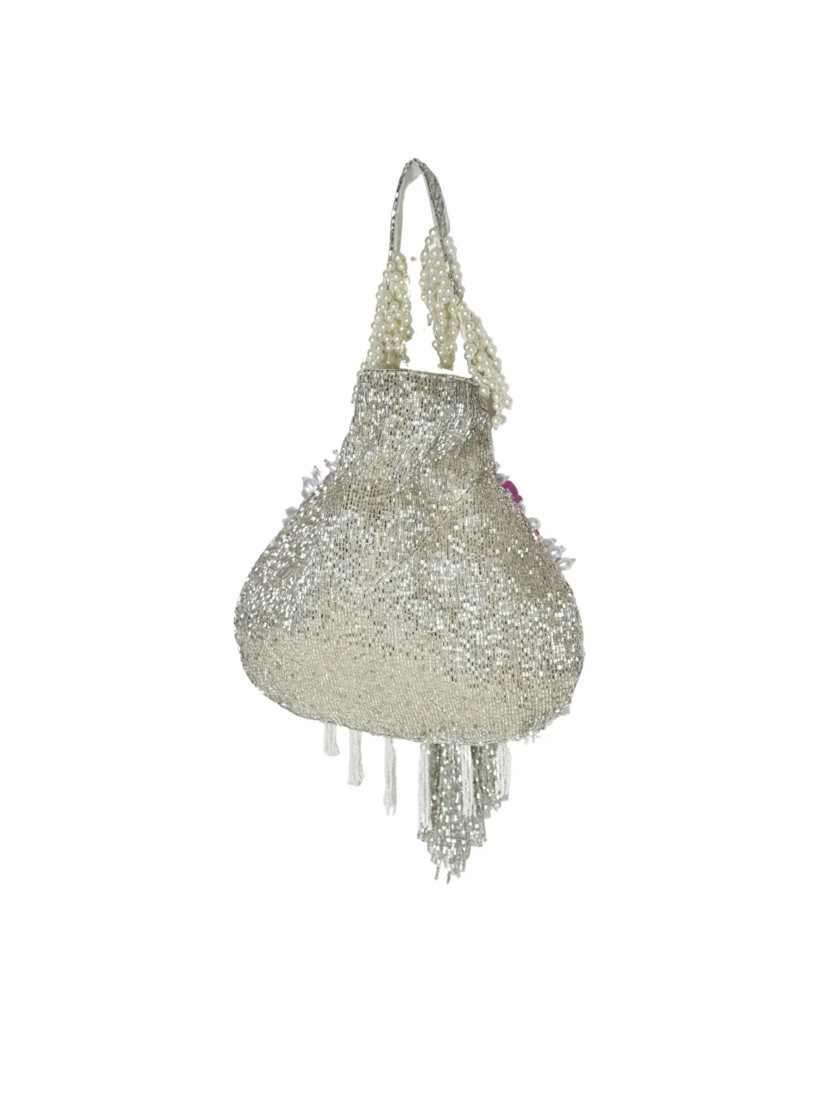 Odette Silver Suede Embellished Potli For Women - Image 4