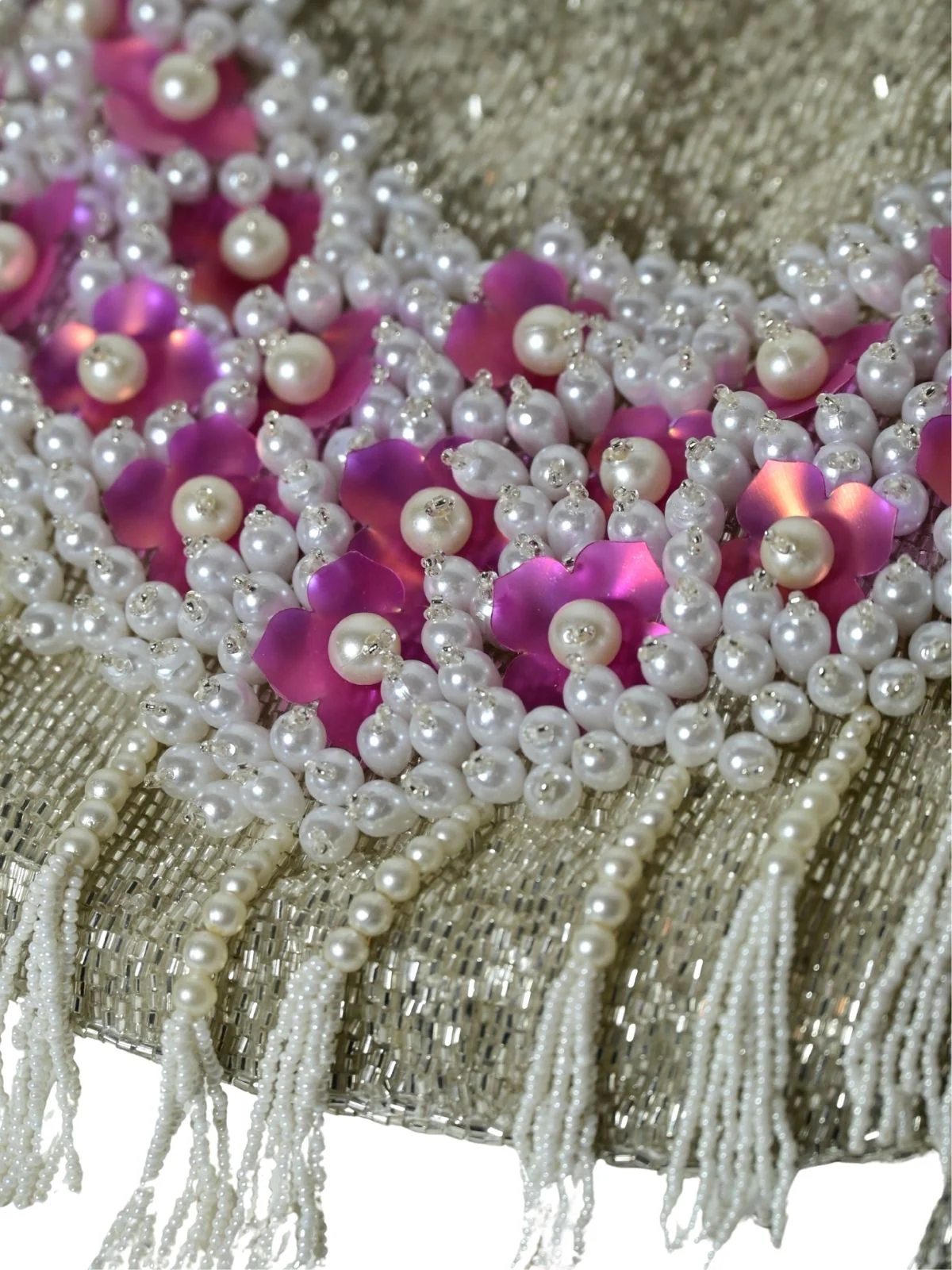 Odette Silver Suede Embellished Potli For Women - Image 9