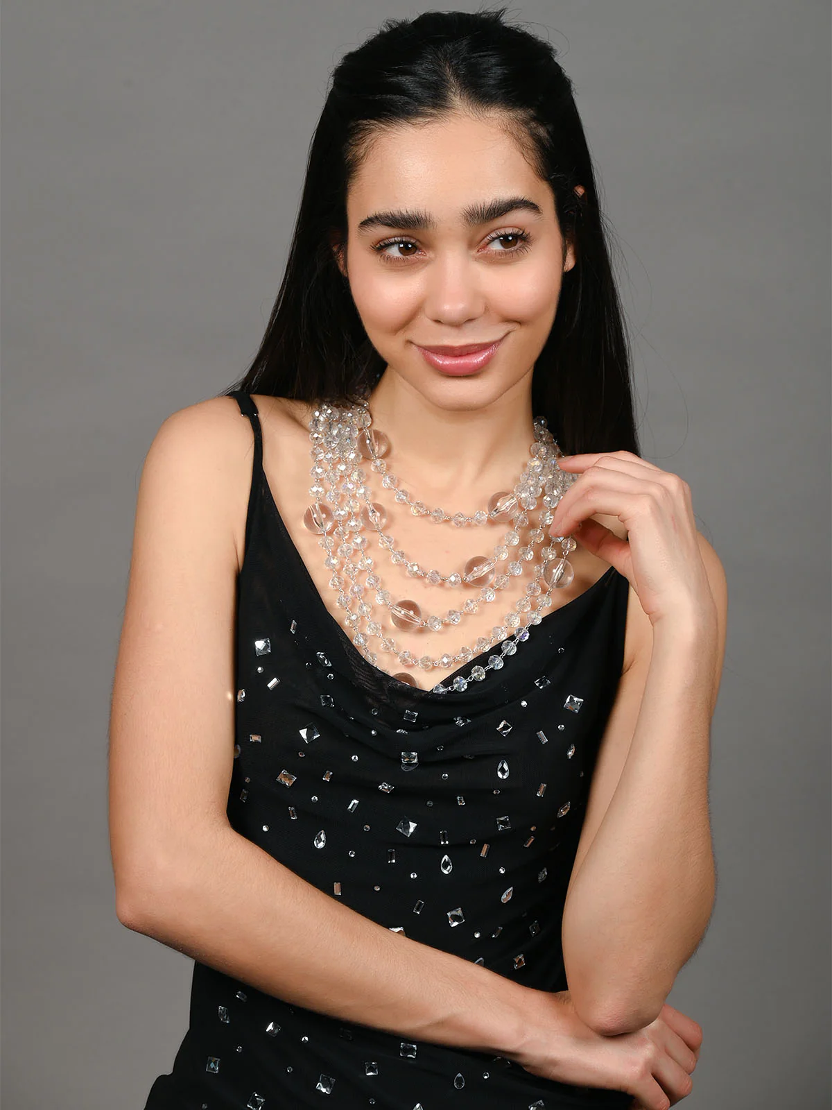 Odette Silver & Transparent Alloy Embellished Neckpiece For Women - Image 2