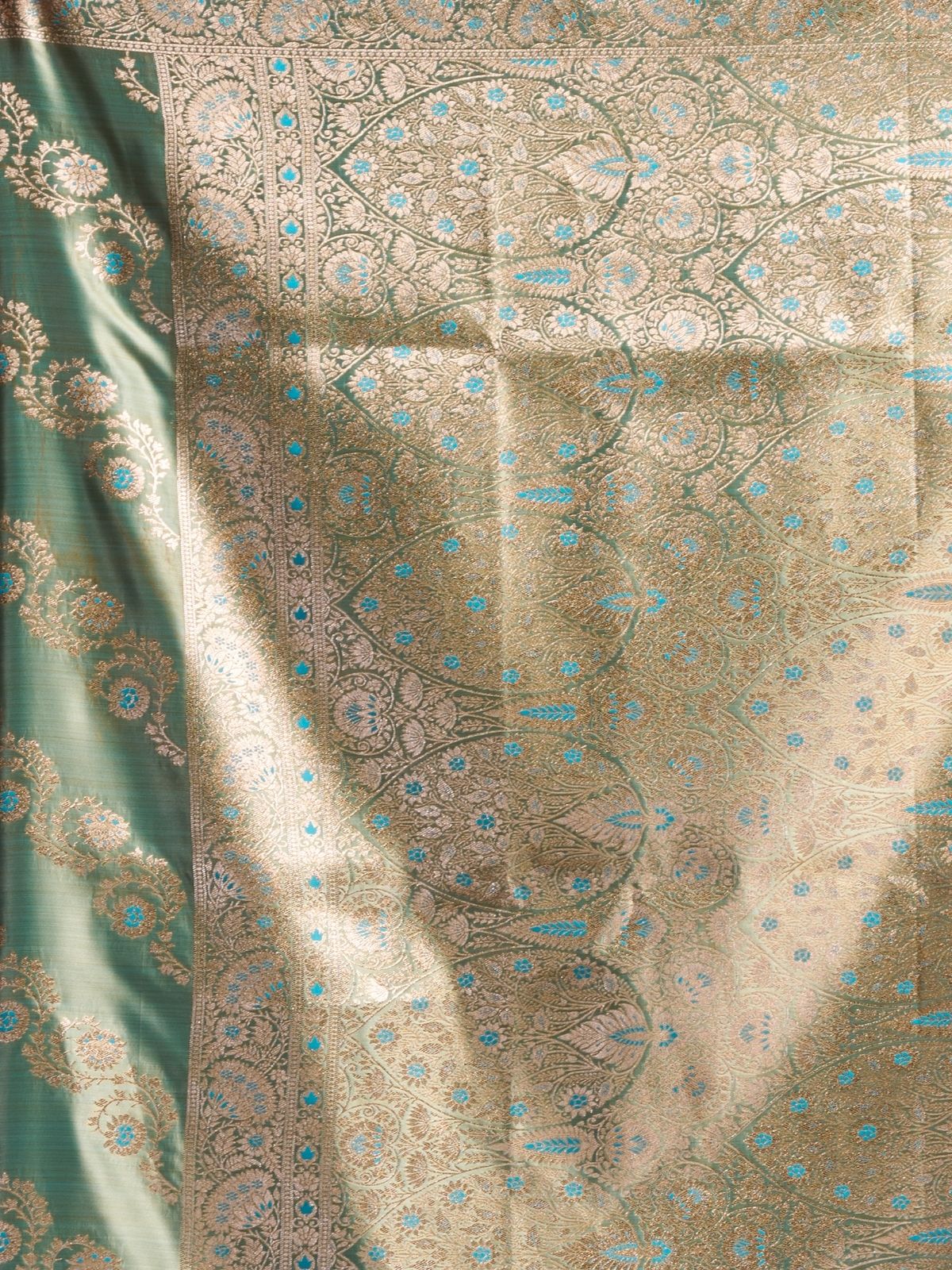 Odette Sky Blue and Gold Silk Blend Woven Saree For Women - Image 6