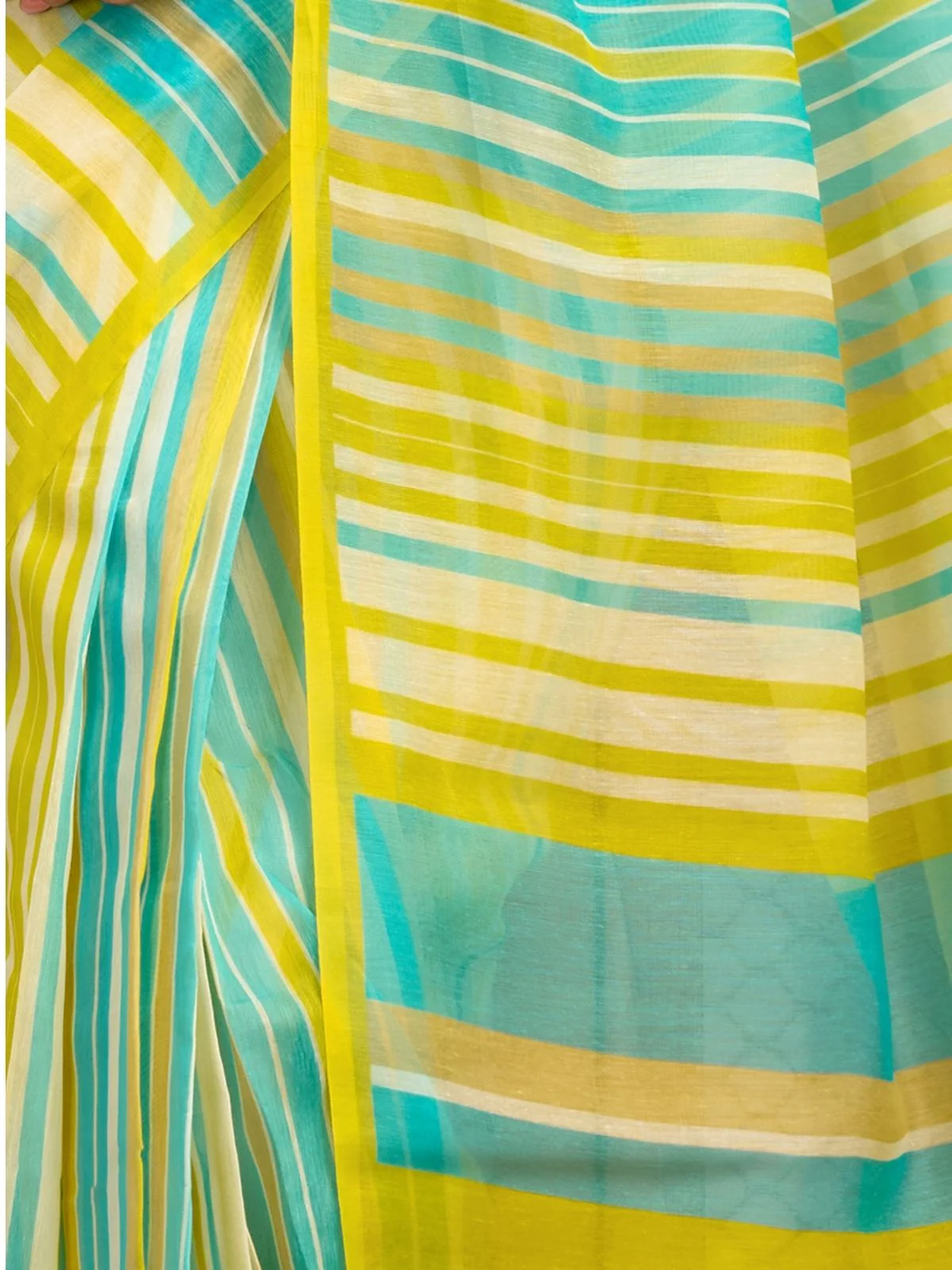 Odette Sky Blue And Yellow Cotton Linen Zari Work Saree For Women - Image 6