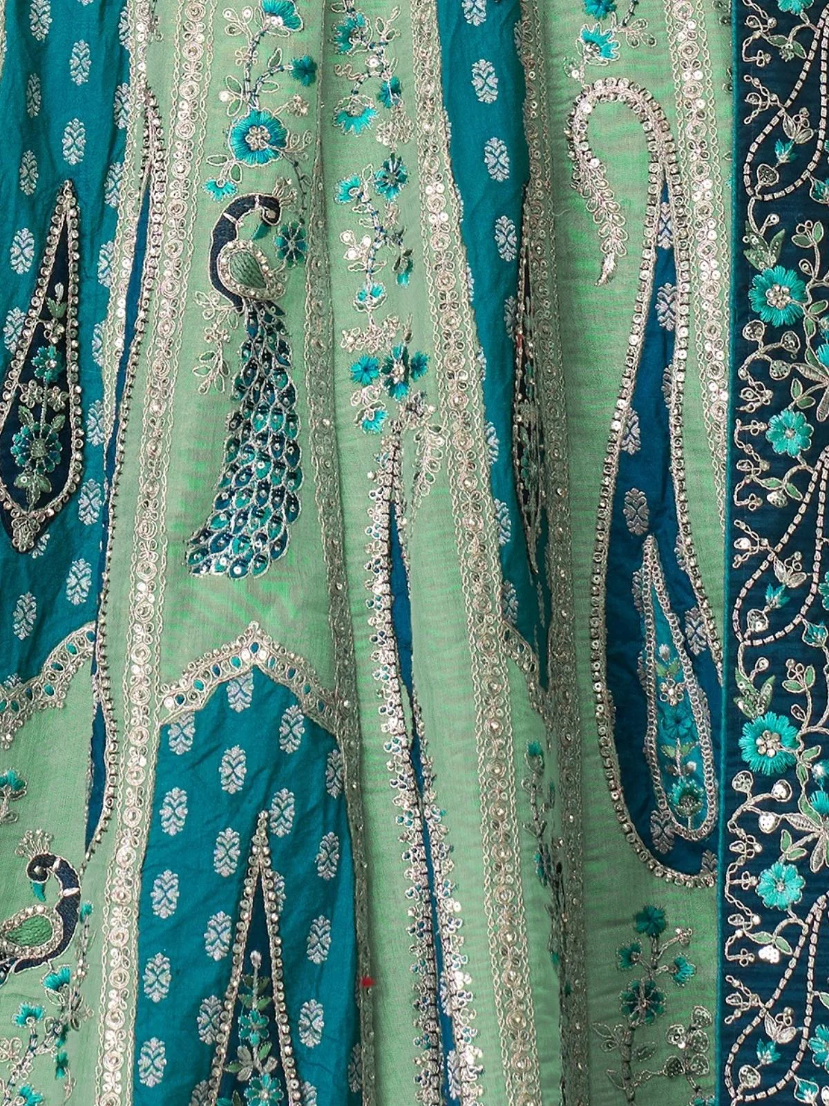 Odette Sky Blue Banarasi Silk Embroidered Semi-Stitched Lehenga For Women - Image 5