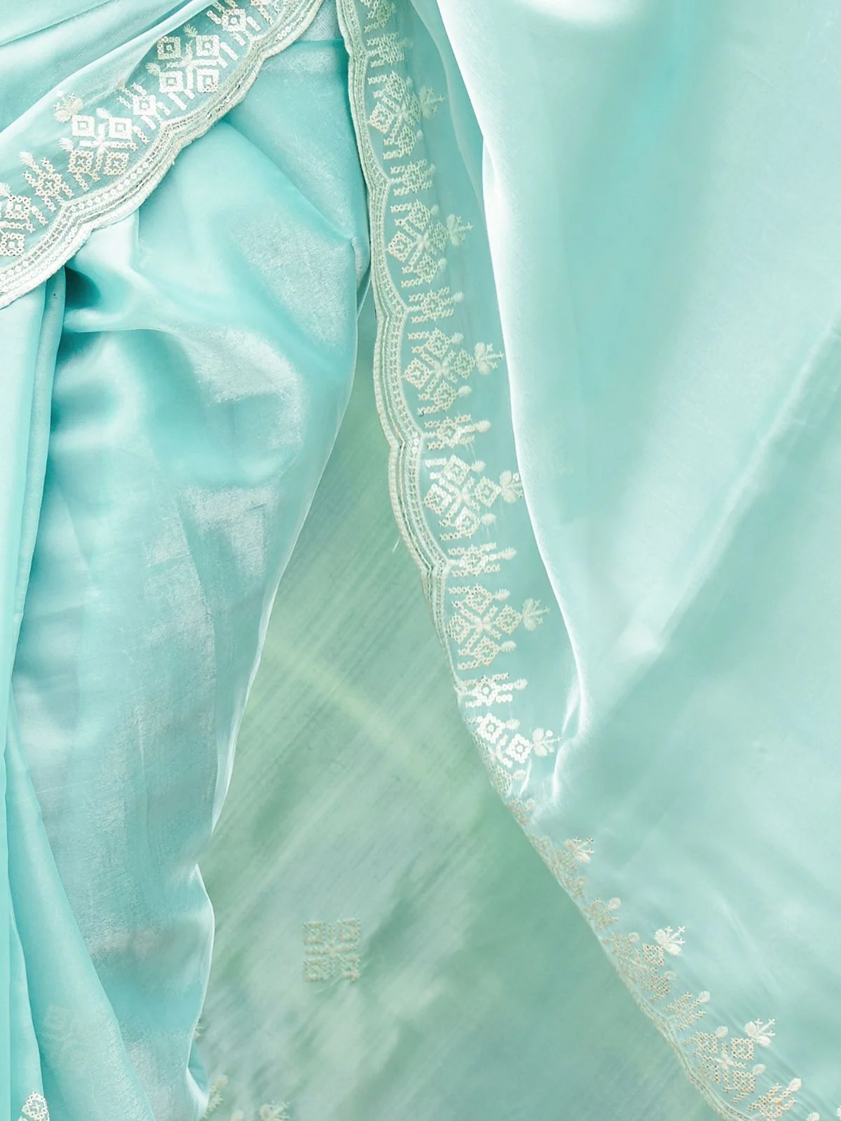 Odette Sky Blue  Chiffon Embroidered Saree For Women - Image 5