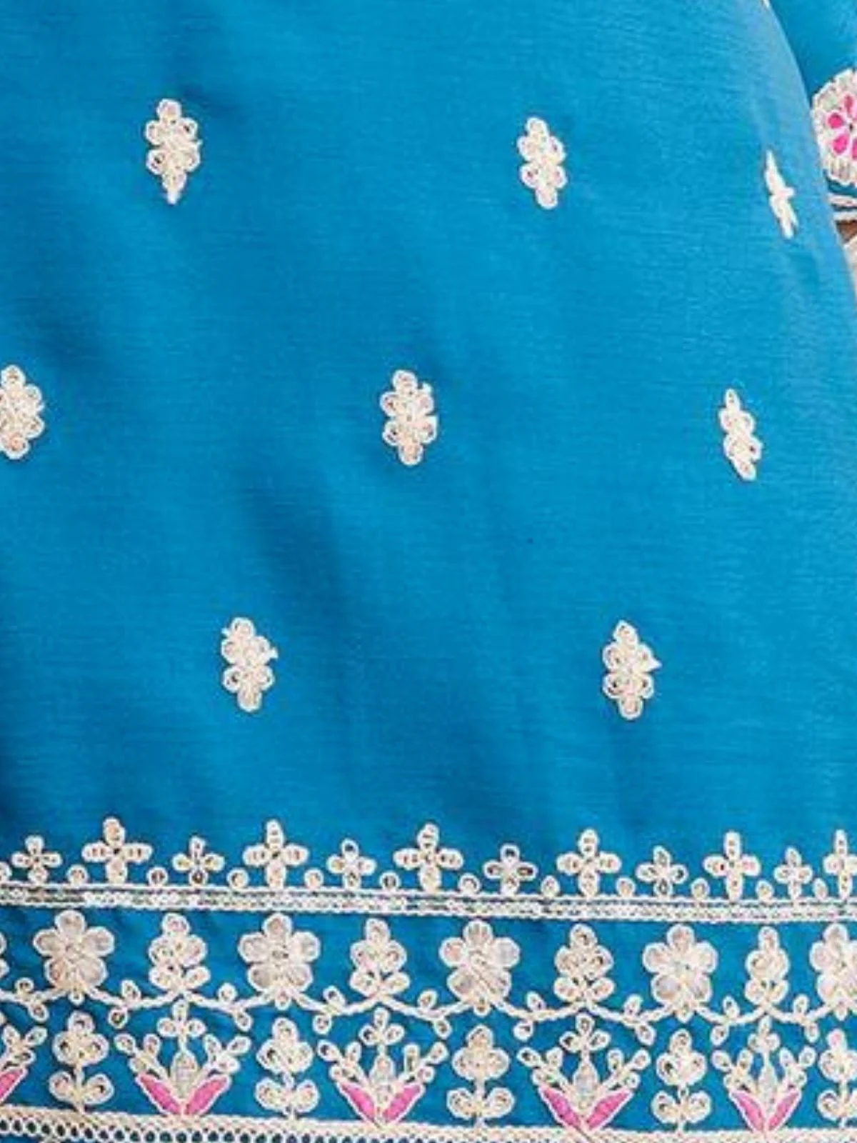 Odette Sky Blue Chiffon Embroidered Stitched Kurta Set For Women - Image 4
