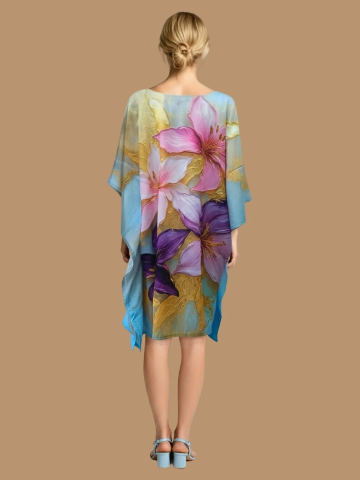 Odette Sky Blue Cotton Blend Printed Kaftan For Women - Image 3