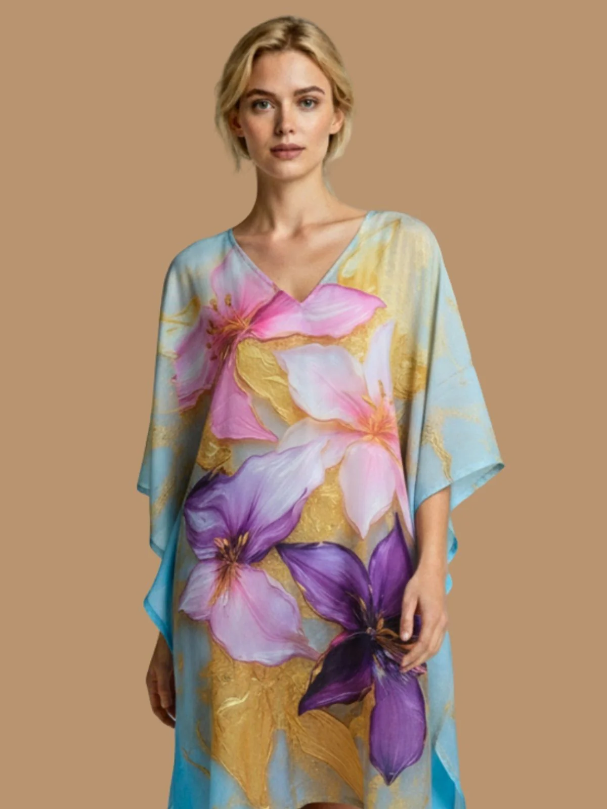 Odette Sky Blue Cotton Blend Printed Kaftan For Women - Image 4