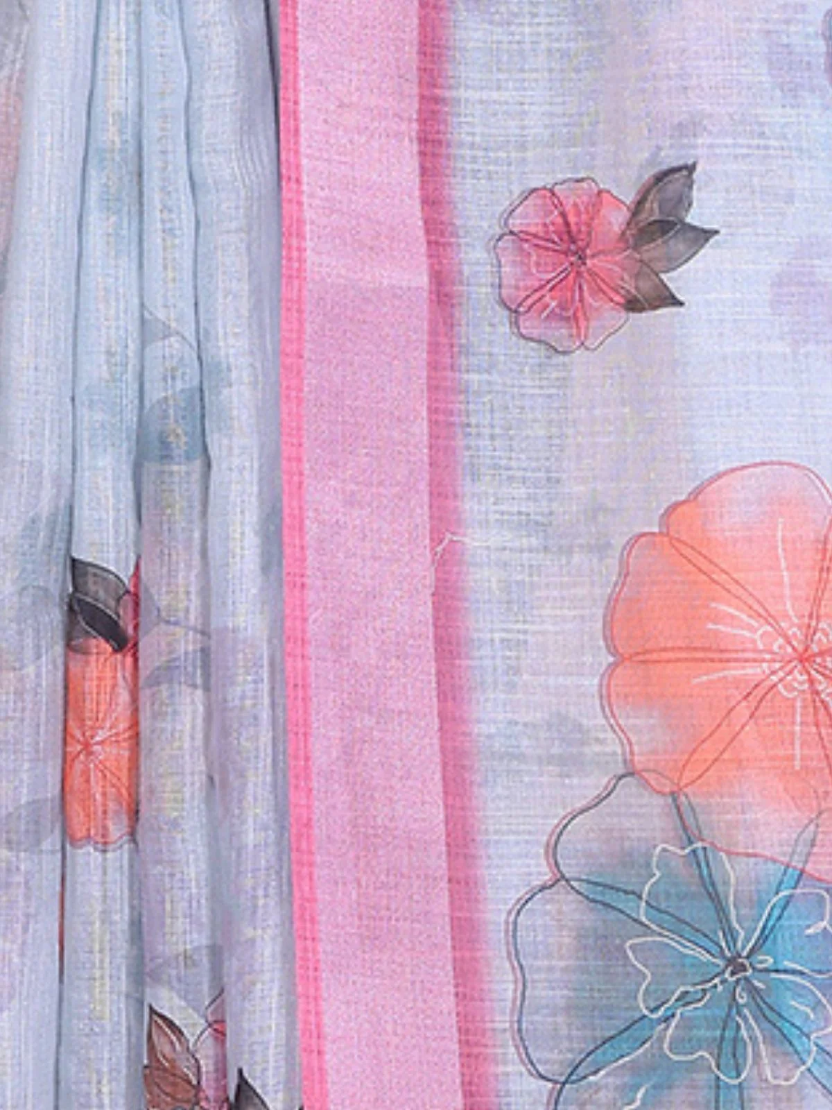 Odette Sky Blue Cotton Linen Printed Saree For Women - Image 5
