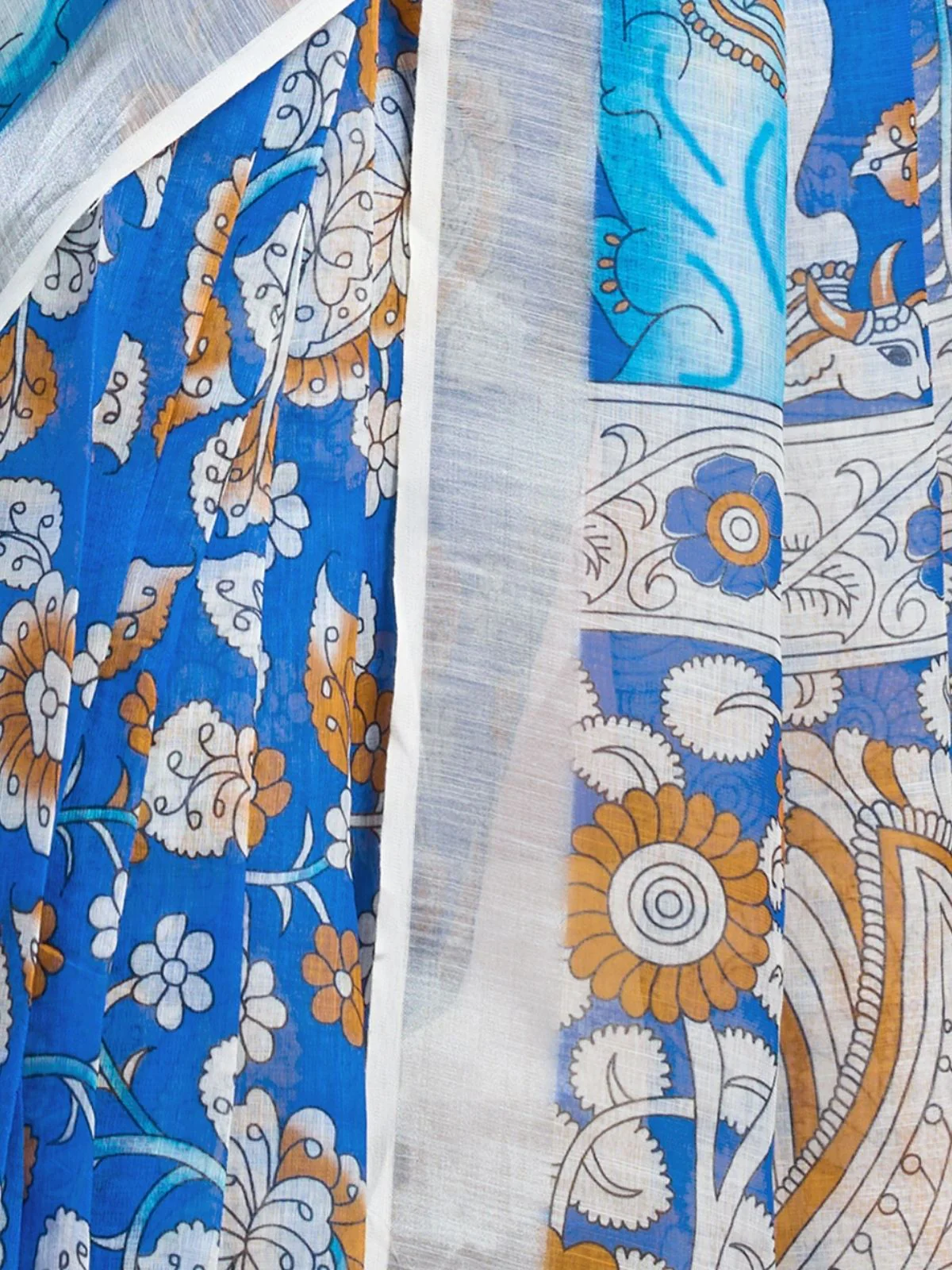 Odette Sky Blue Cotton Linen Zari Work Saree For Women - Image 6