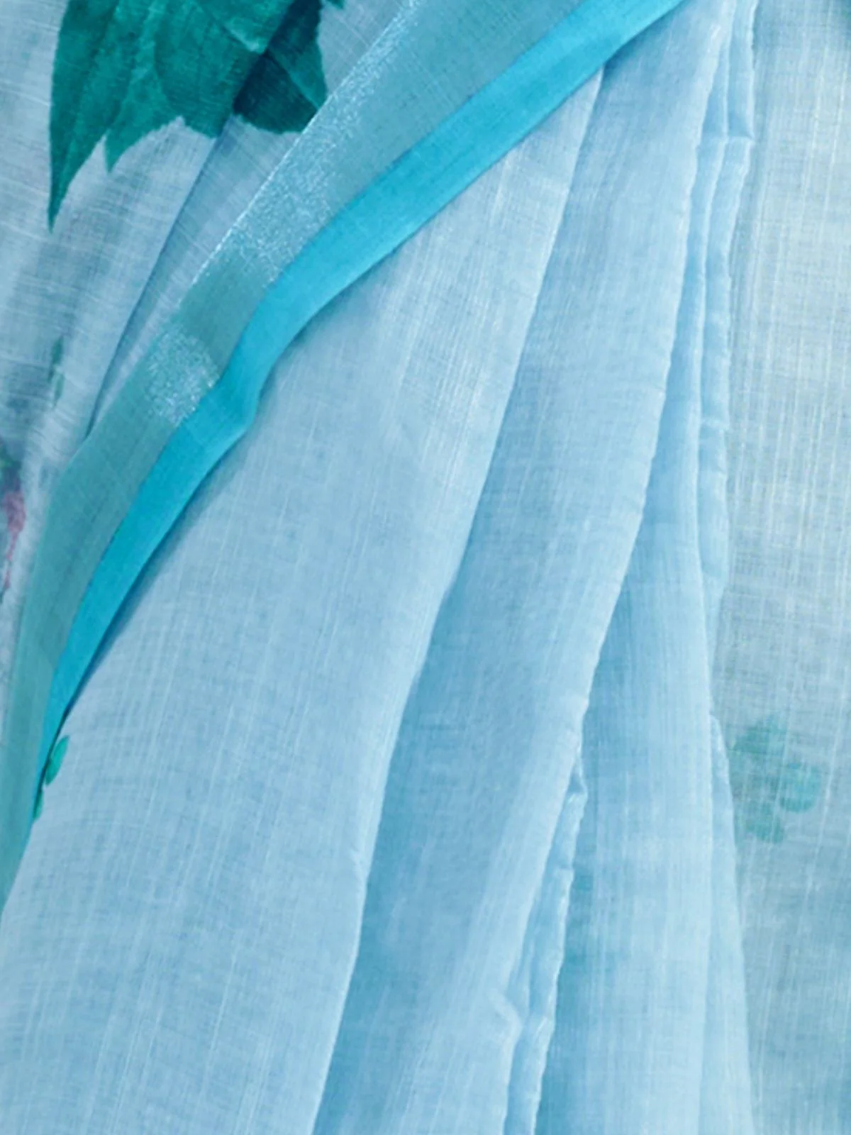 Odette Sky Blue Cotton Linen Zari Work Saree For Women - Image 6