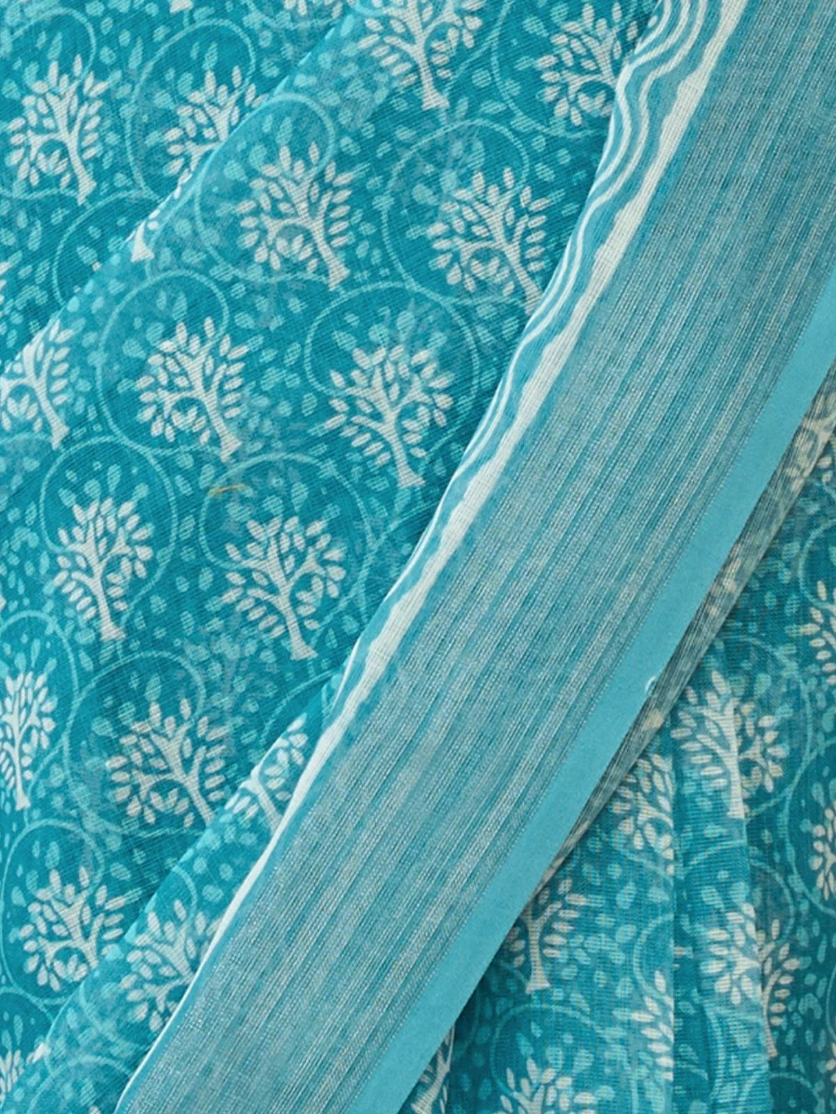 Odette Sky Blue Cotton Linen Zari Work Saree For Women - Image 6