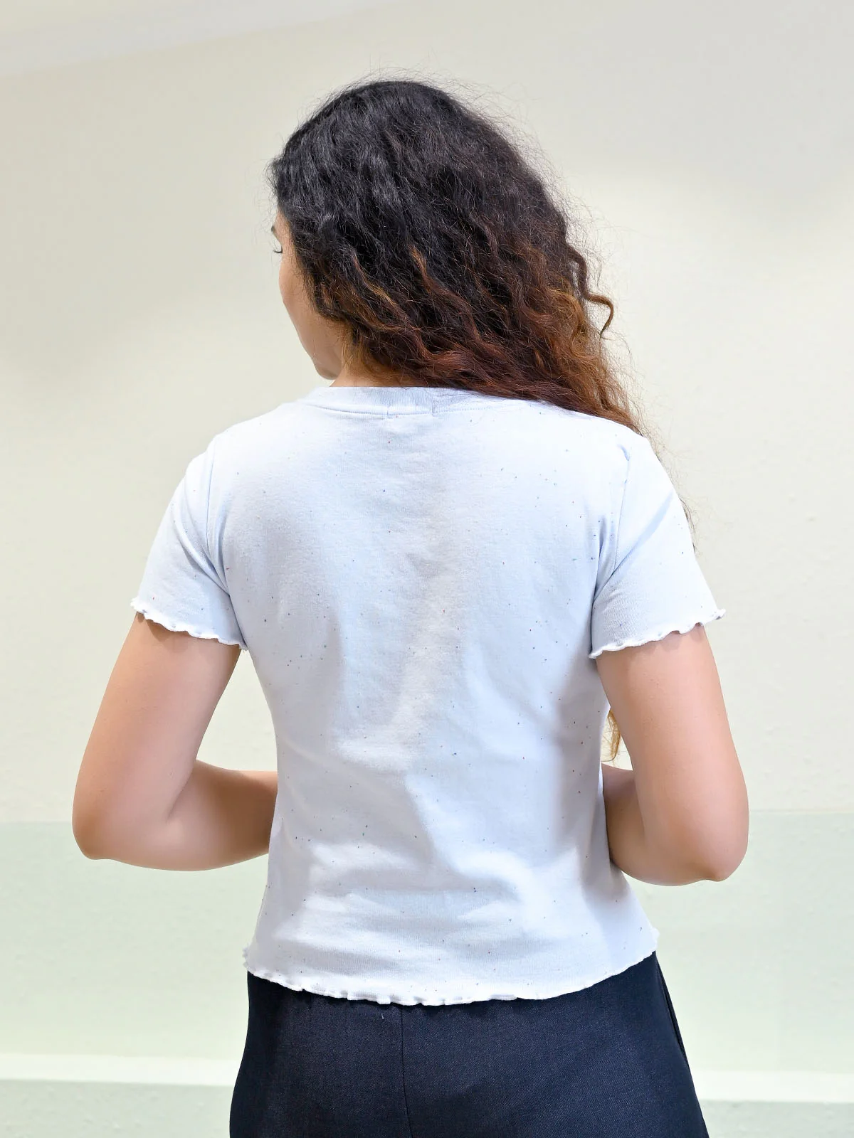 Odette Sky Blue Cotton Rib Solid Top for Women Casual Wear - Image 3