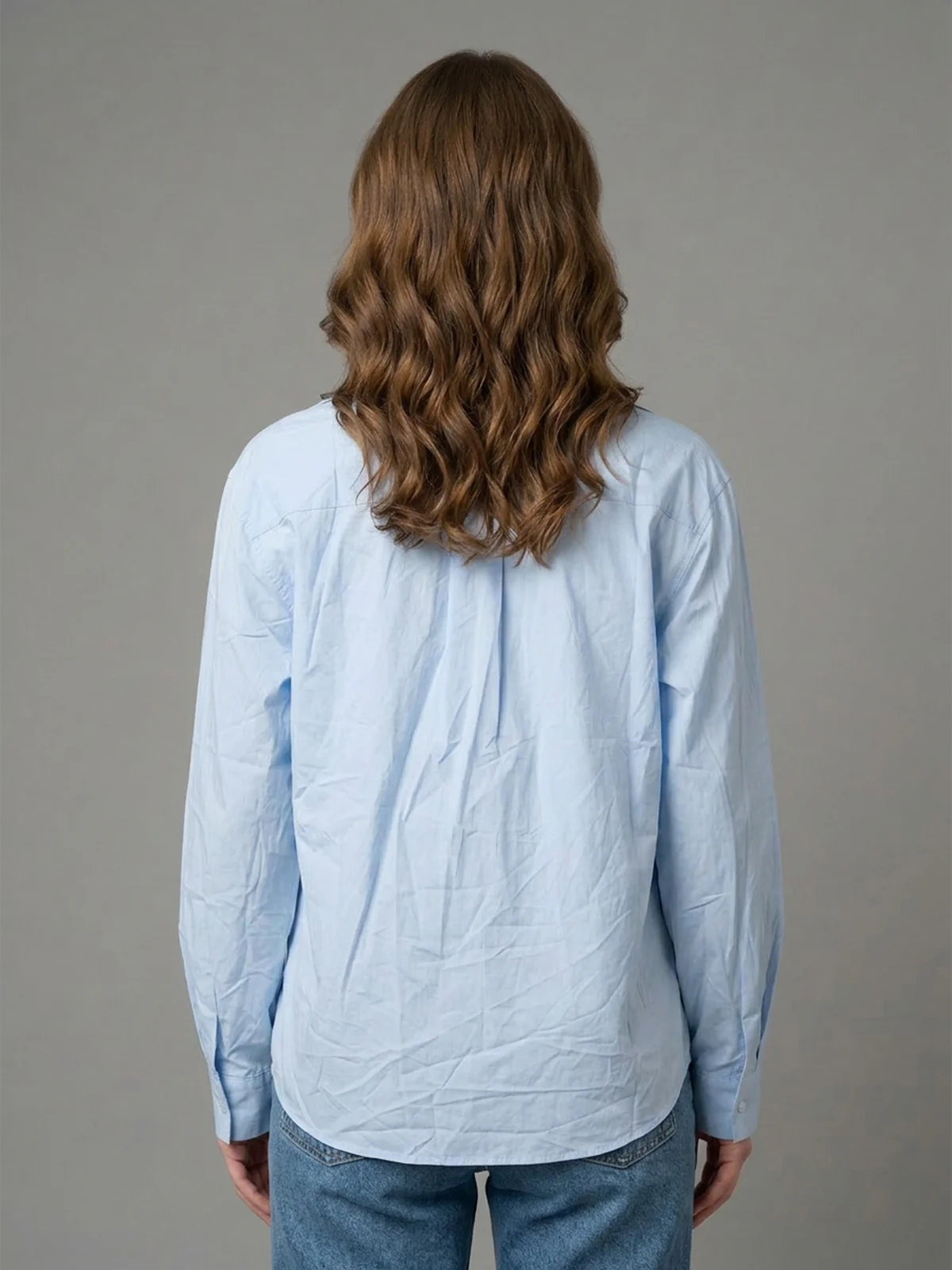 Odette Sky Blue Cotton Solid Shirt For Women - Image 3