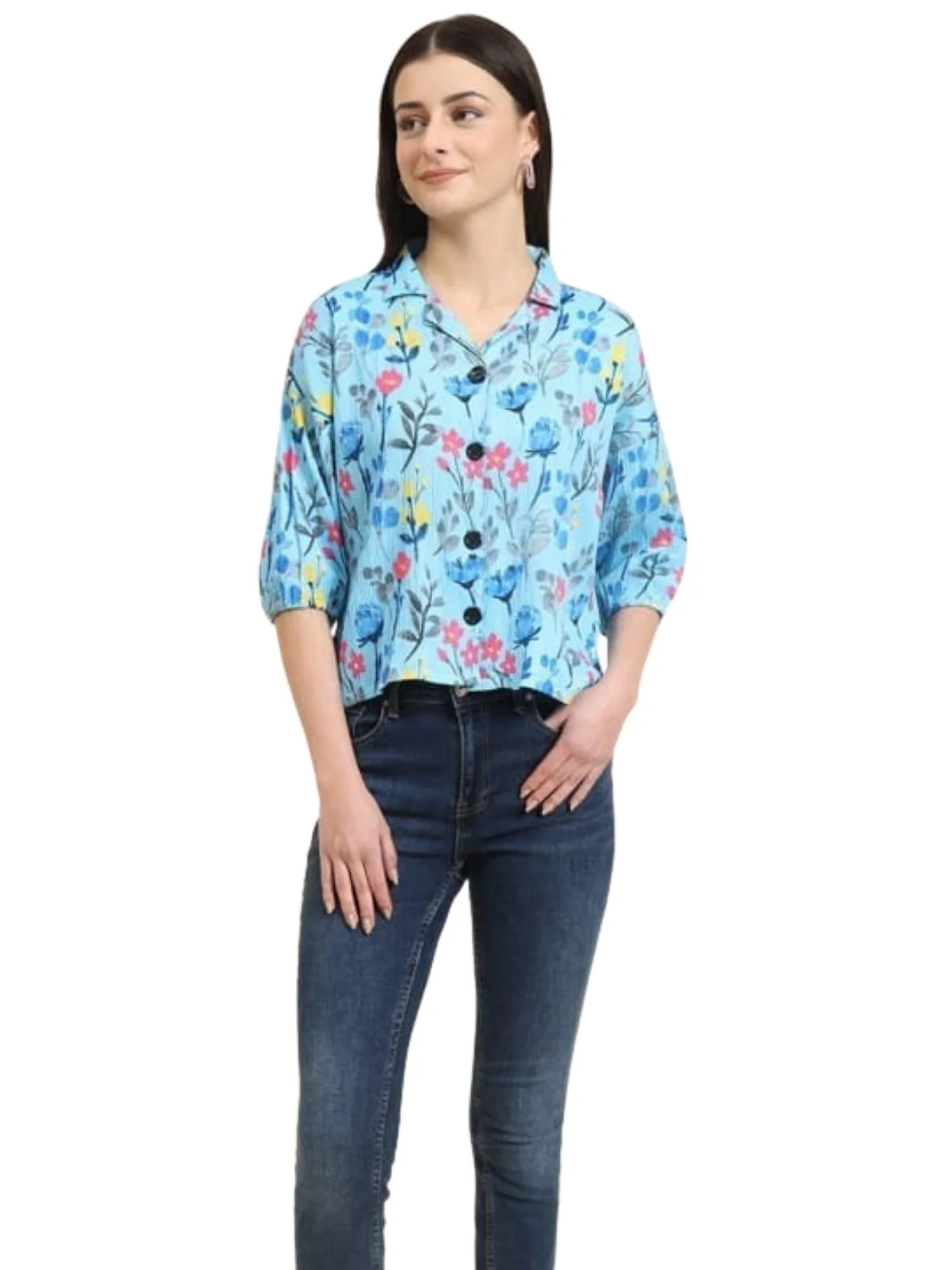 Odette Sky Blue Delta Printed Shirt For Women - Image 2