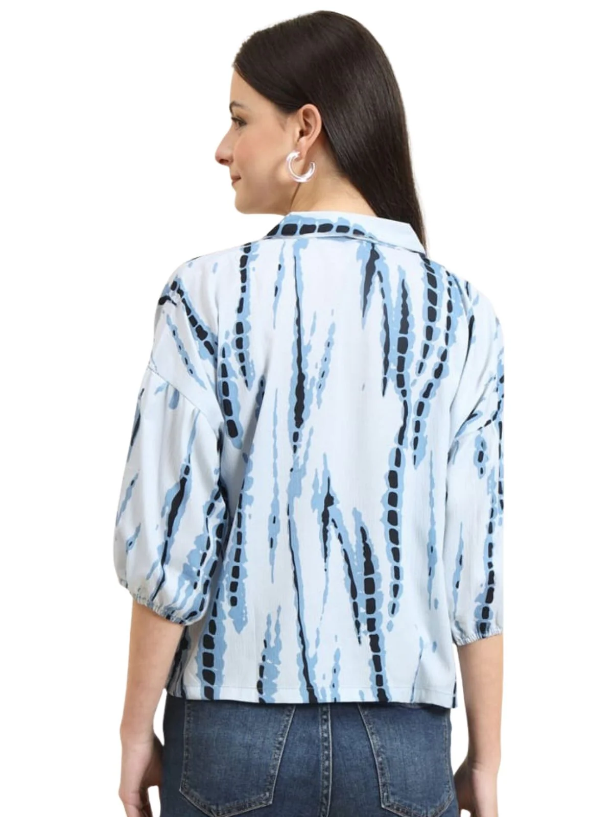 Odette Sky Blue Delta Printed Shirt For Women - Image 3