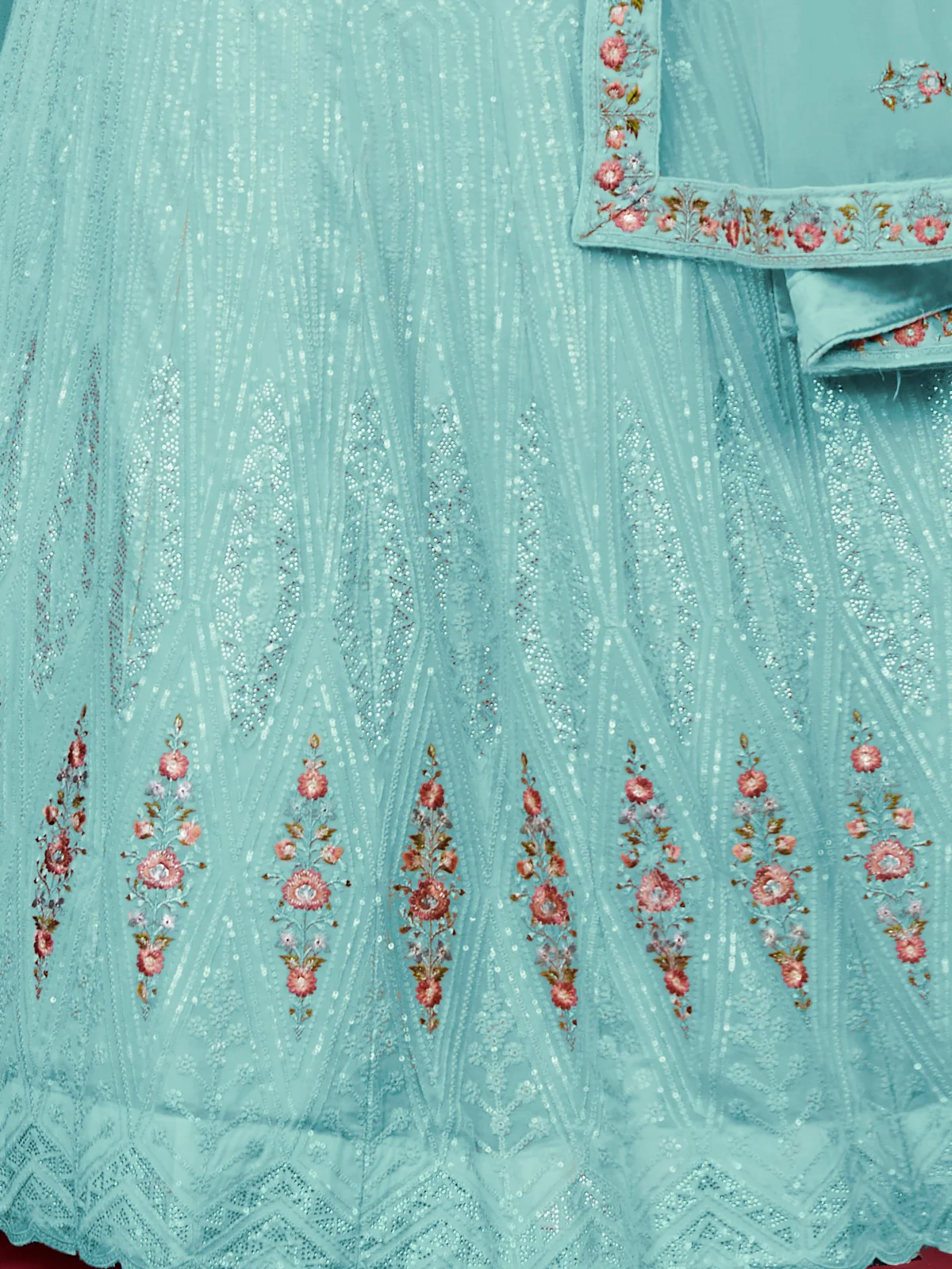Odette Sky Blue Georgette Embellished Semi Stitched Lehenga With Unstitched Blouse for Women - Image 5