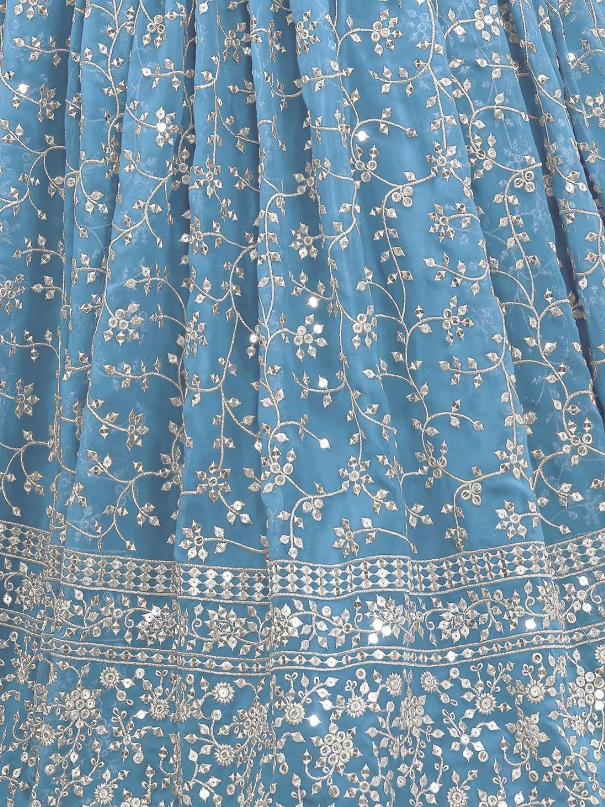 Odette Sky Blue Georgette Embroidered Semi-Stitched Lehenga For Women - Image 4