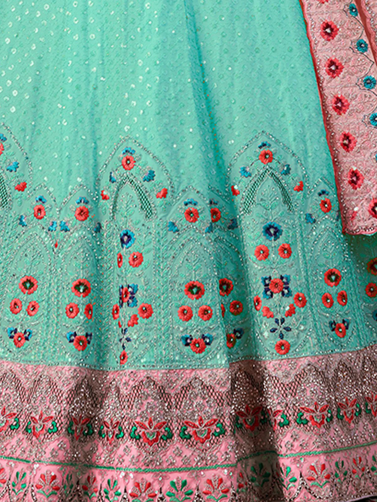 Odette Sky Blue Georgette Embroidered Semi Stitched Lehenga With Unstitched Blouse for Women - Image 6