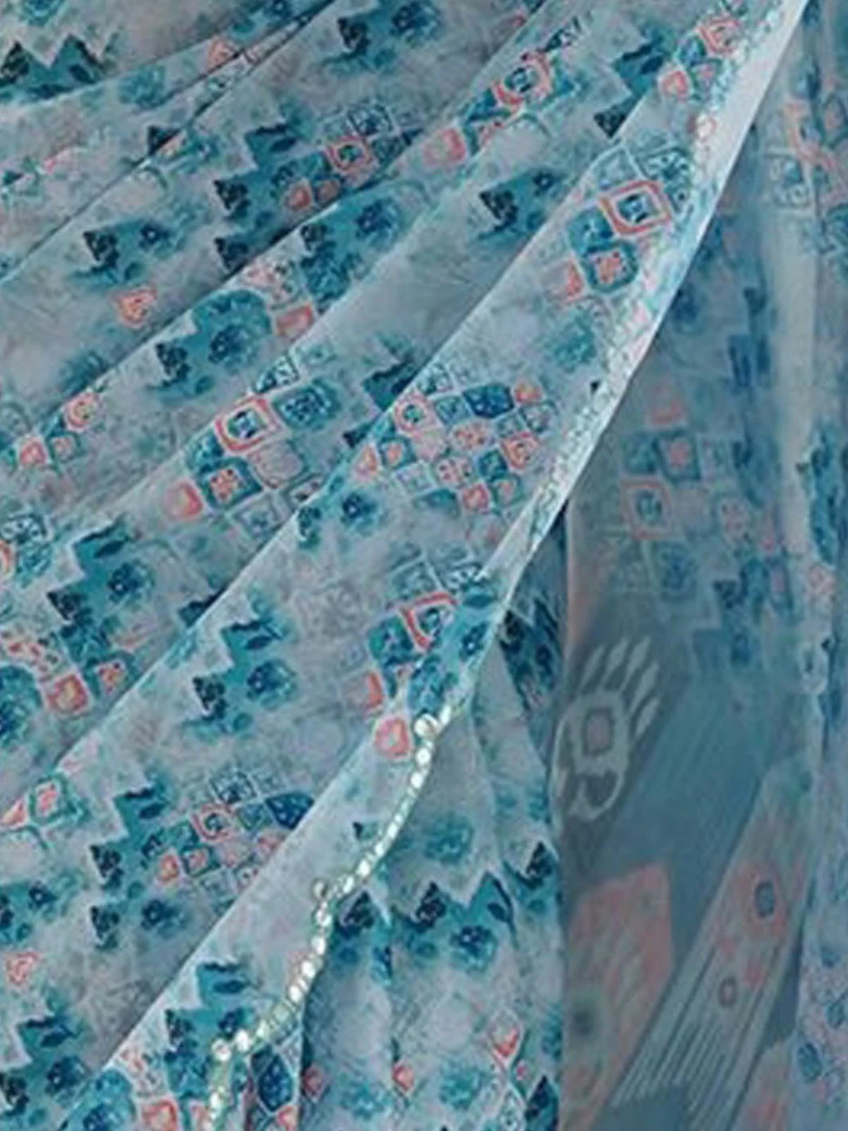 Odette Sky Blue Georgette Printed Saree For Women - Image 5