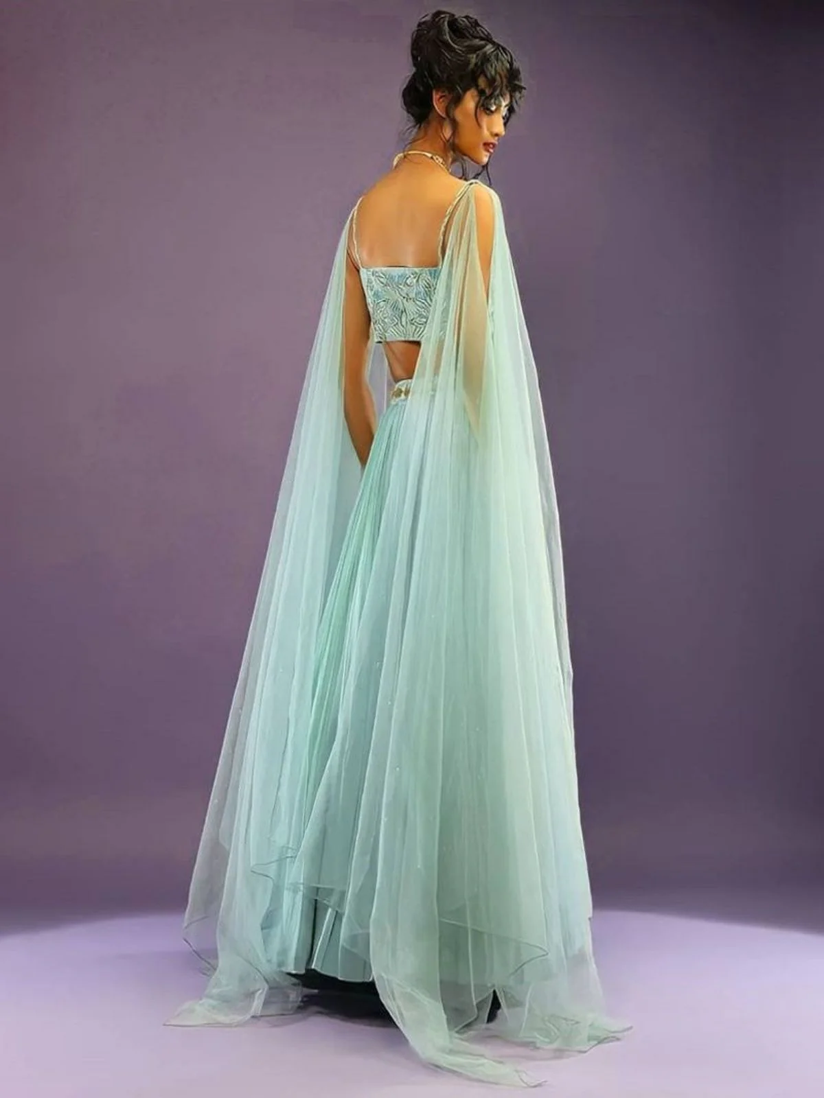 Odette Sky Blue Georgette Solid Semi-Stitched Lehenga For Women - Image 2