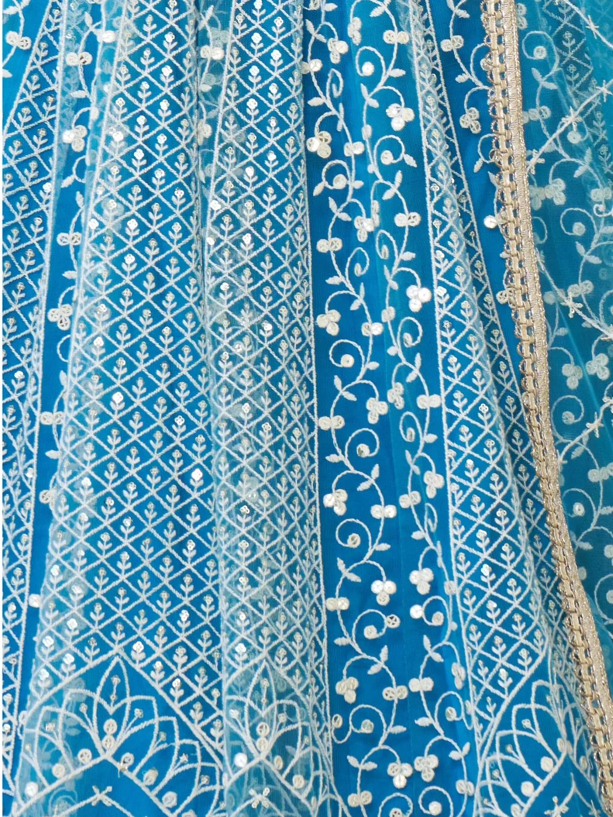 Odette Sky Blue Net Embroidered Semi Stitched Lehenga For Women - Image 5