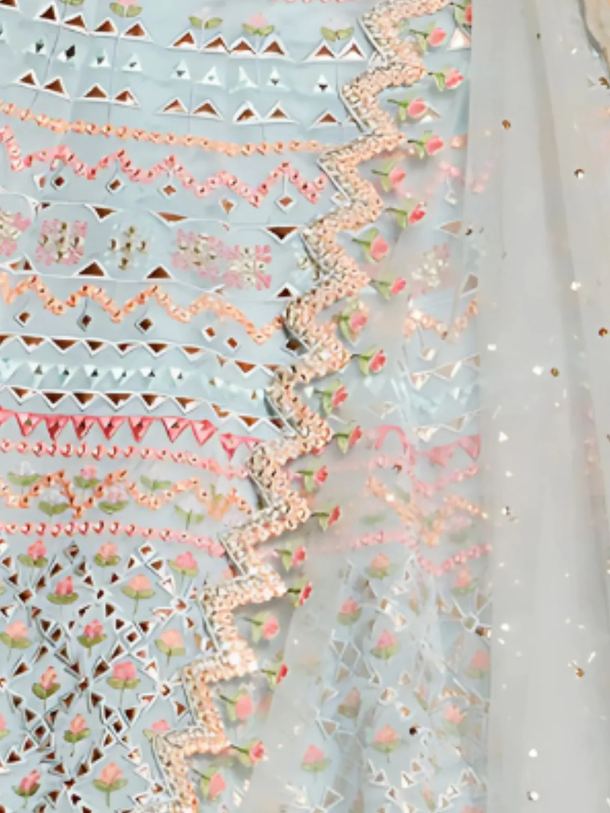 Odette Sky Blue Organza Silk Embroidered Semi-Stitched lehenga For Women - Image 6