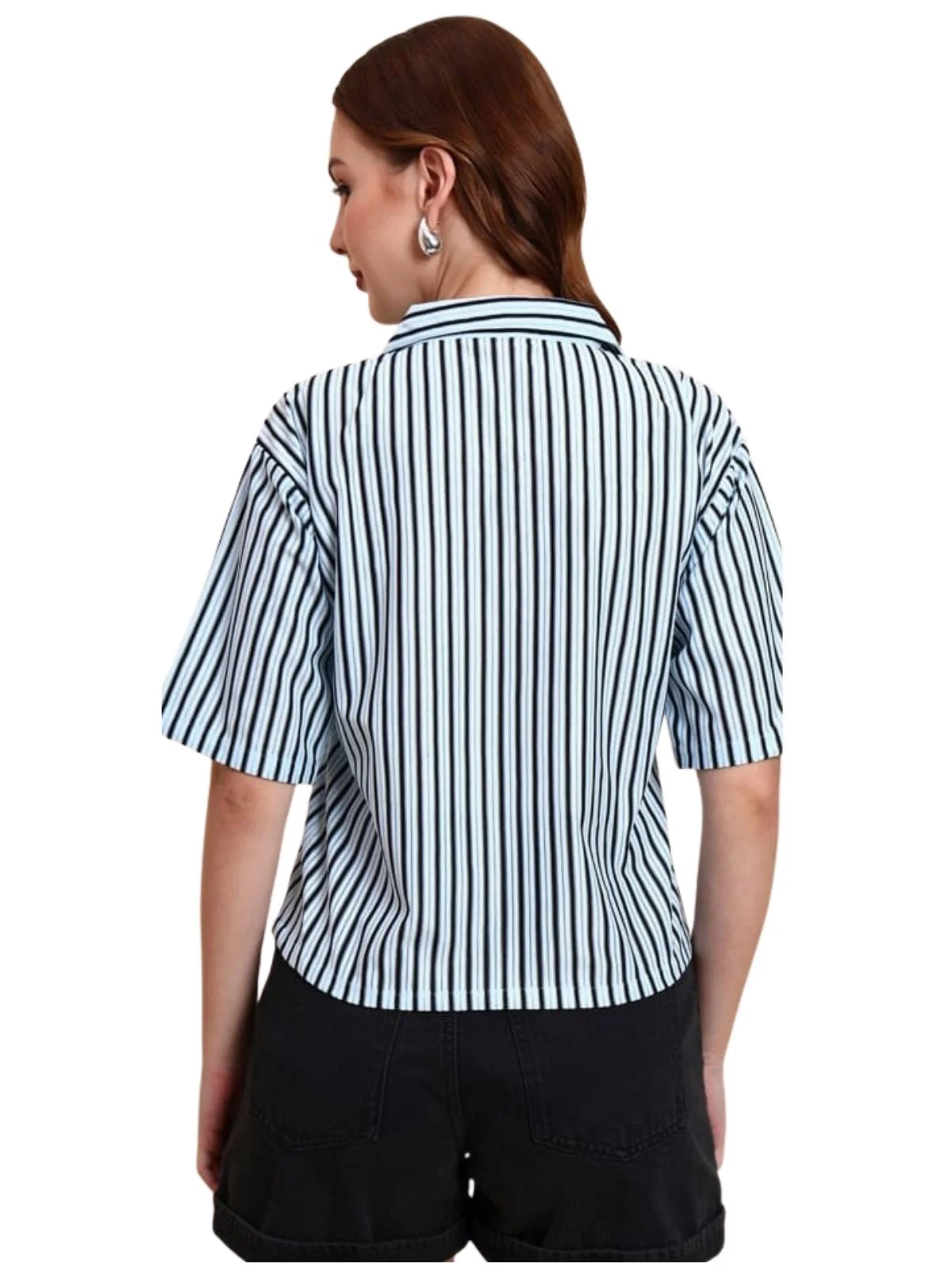 Odette Sky blue Poly Cotton Printed Shirt For Women - Image 3