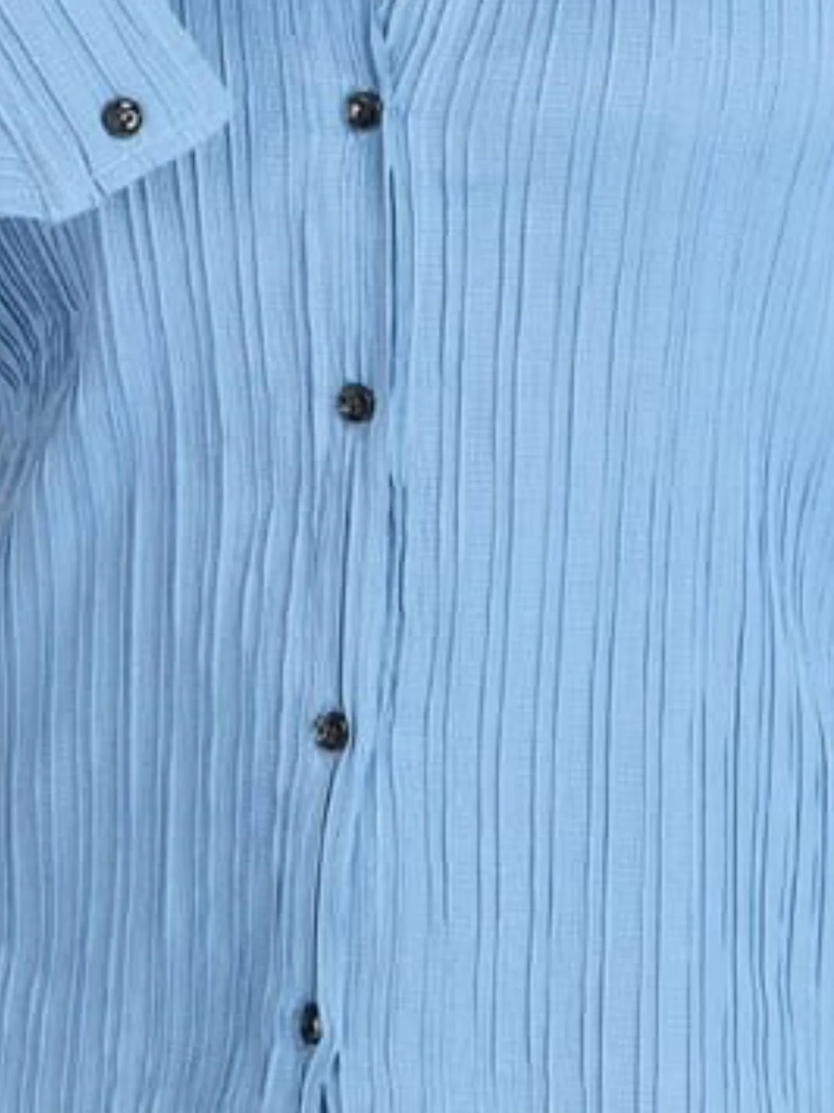 Odette Sky Blue Poly Cotton Solid Shirt For Women - Image 4