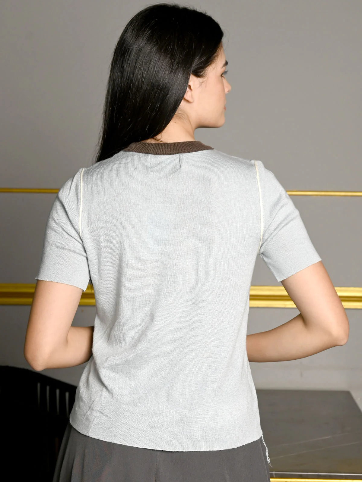 Odette Sky Blue Polyester Solid Half Sleeves Top For Women - Image 3