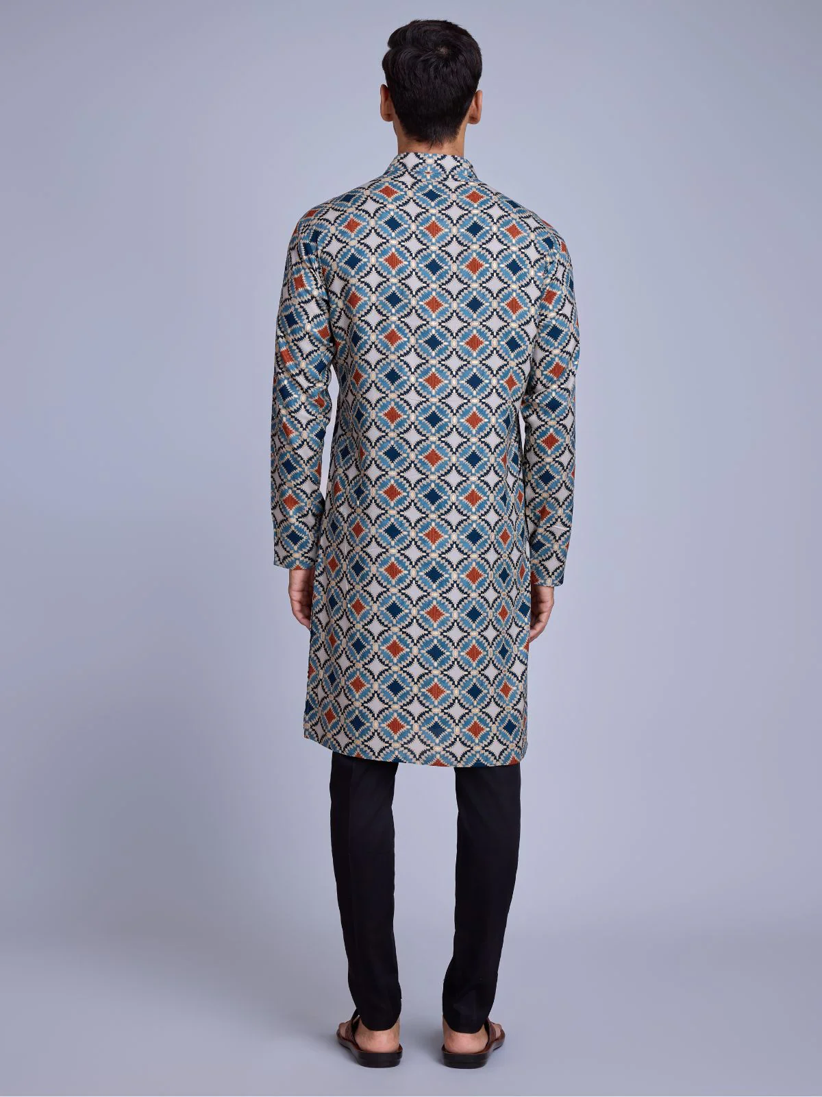 Odette Blue Rayon Printed Stitched Kurta For Men - Image 4