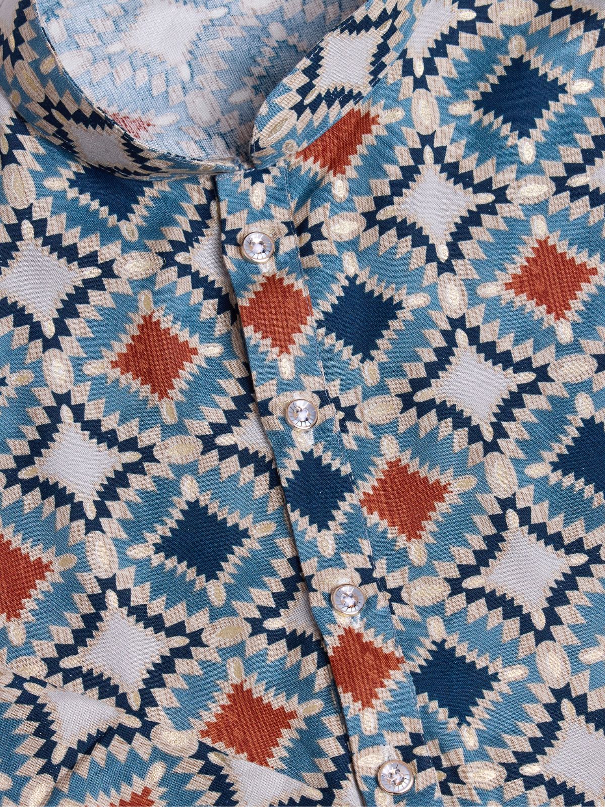 Odette Blue Rayon Printed Stitched Kurta For Men - Image 6