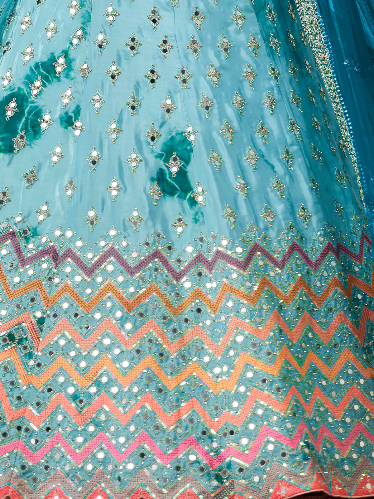 Odette Light Blue Shibori Crepe Embroidered Semi Stitched Lehenga With Unstitched Blouse for Women - Image 4