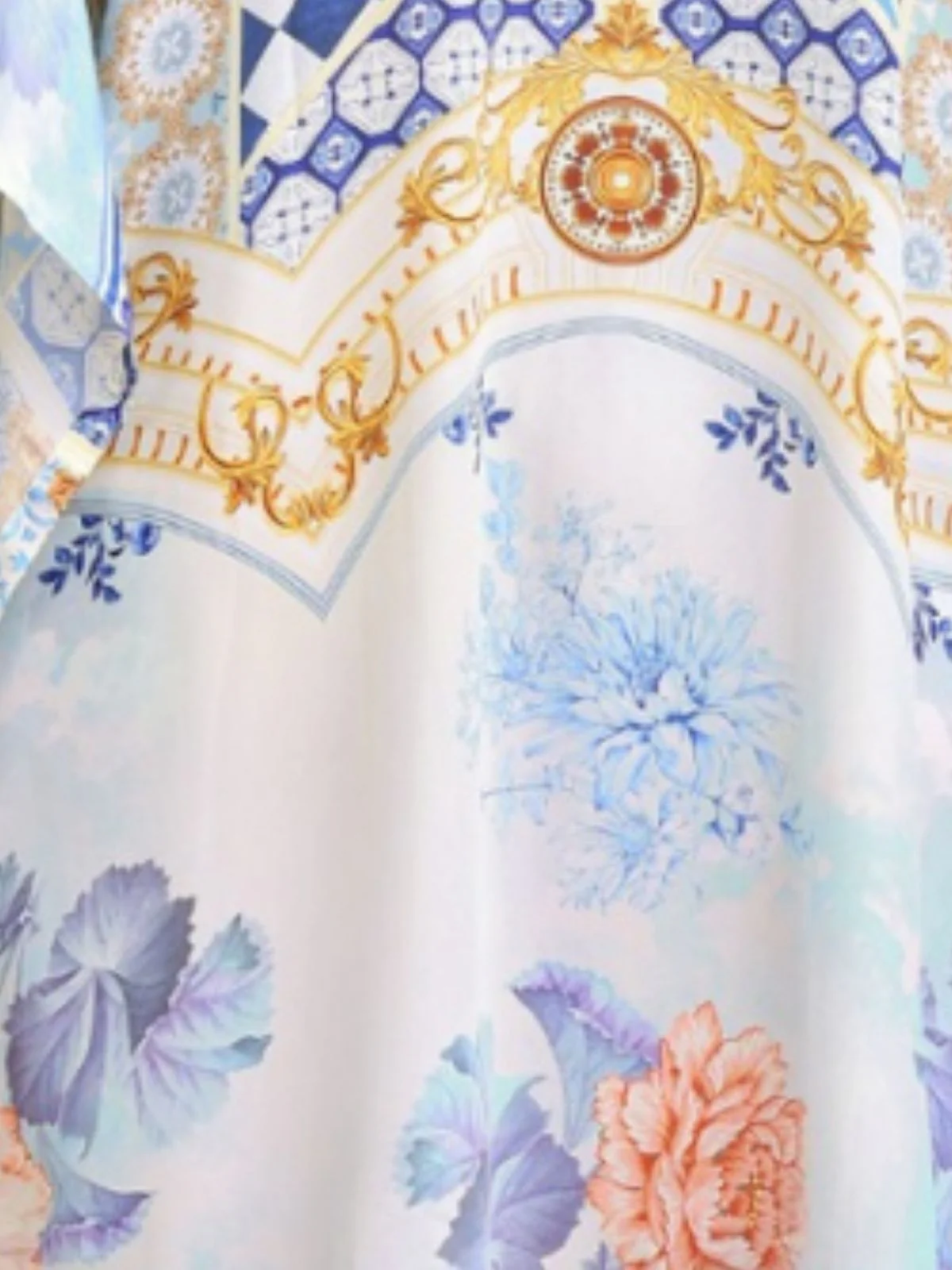 Odette Sky Blue Silk Blend Printed Kaftan For Women - Image 5