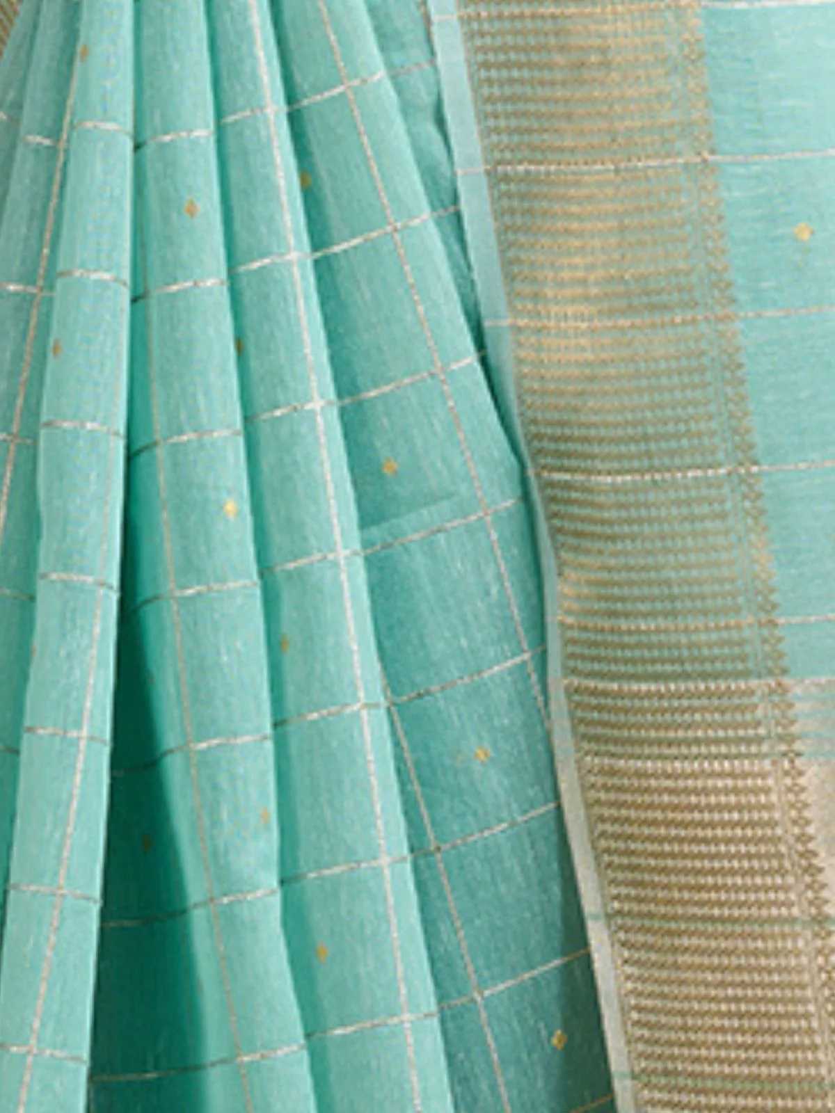 Odette Sky Blue Silk Blend Woven Checked Saree For Women - Image 5
