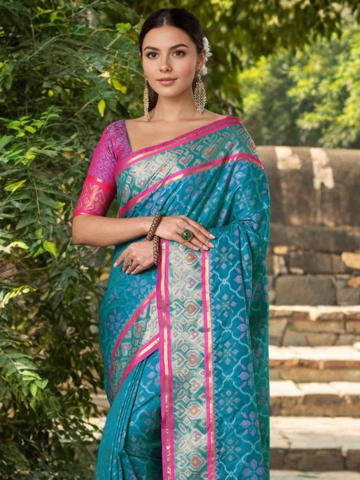 Odette Sky Blue Silk Woven Saree For Women - Image 5